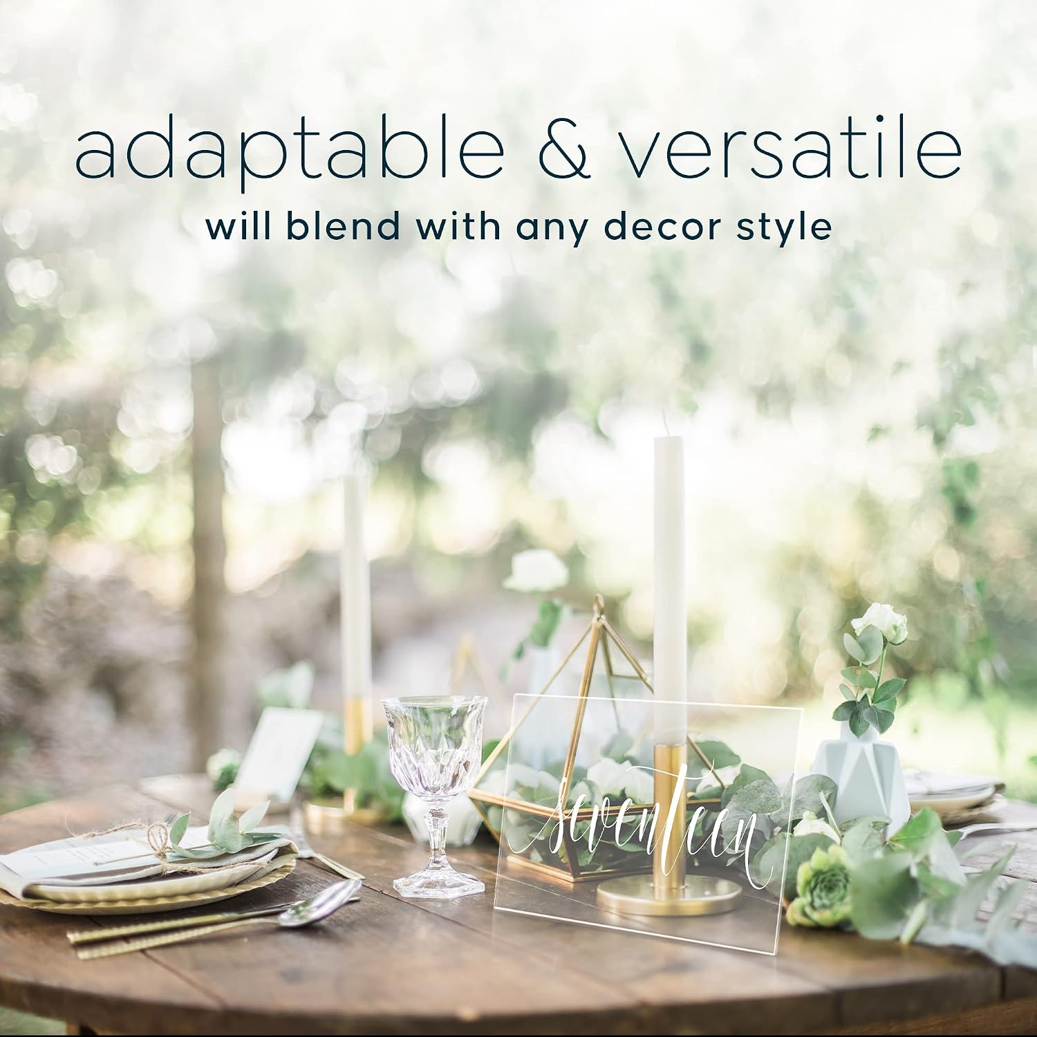 Cedar and Ink Acrylic Wedding Table Numbers 1-20, Acrylic Wedding Signs with Calligraphy Lettering, Glass Like Rustic