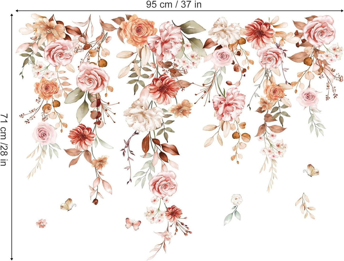 Hanging Flower Vine Wall Stickers Boho Floral Leaves Peel and Stick Wall Art Decals