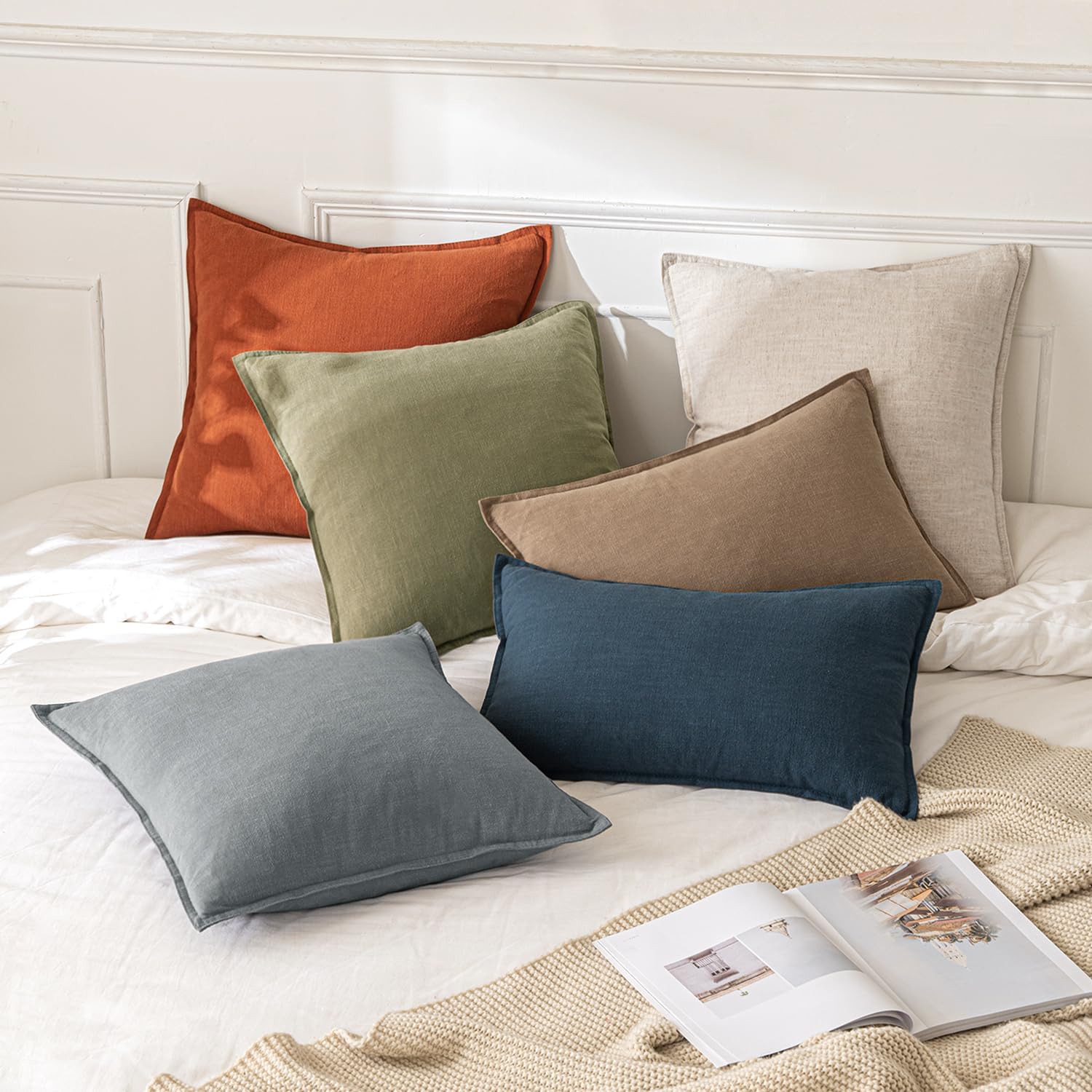 Decorative Linen Pillow Covers Boho Farmhouse Neutral Couch / 20 x 20 / Natural Beige / Set of 2