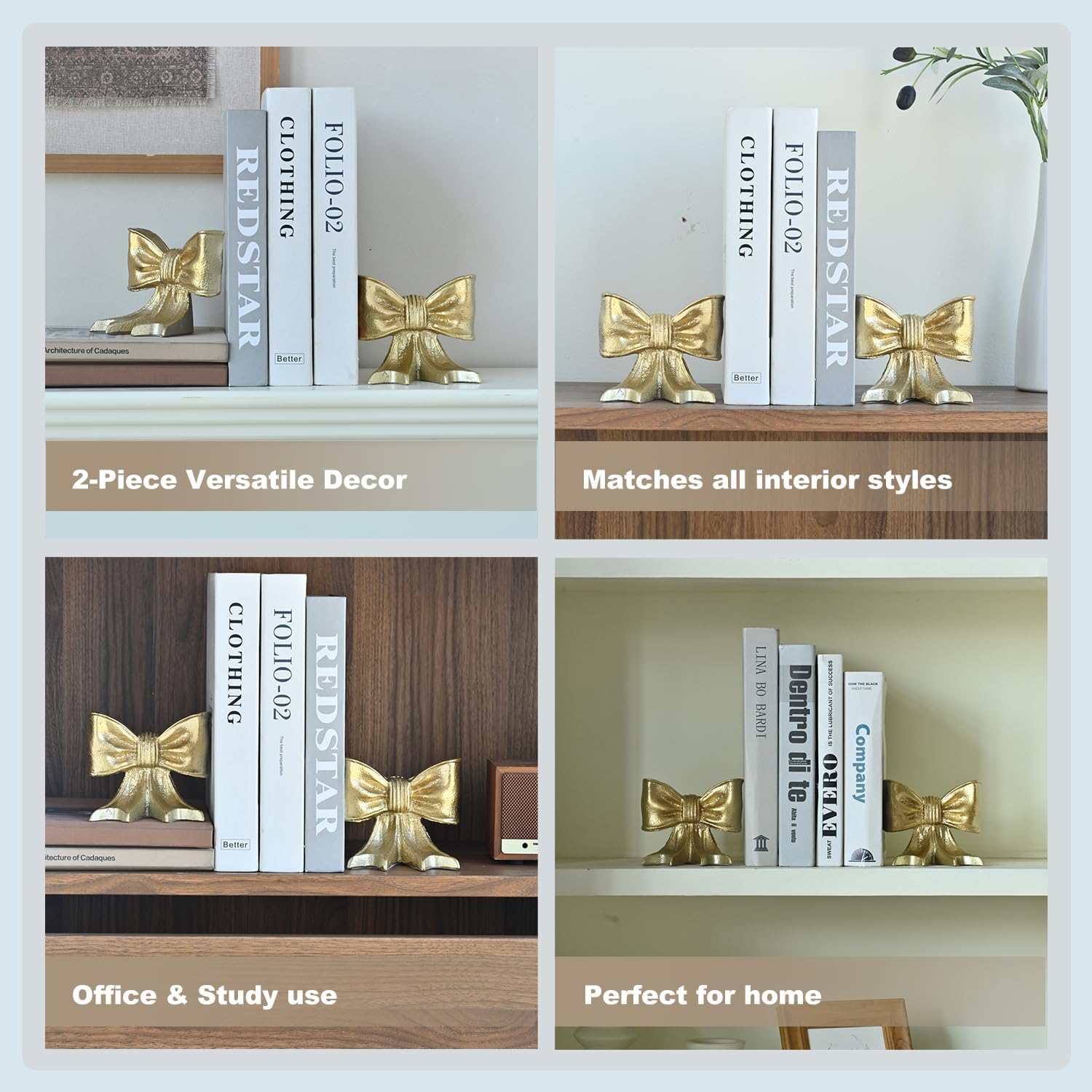 Metal Bookends / Decorative Bookends / Gold / Set of 2