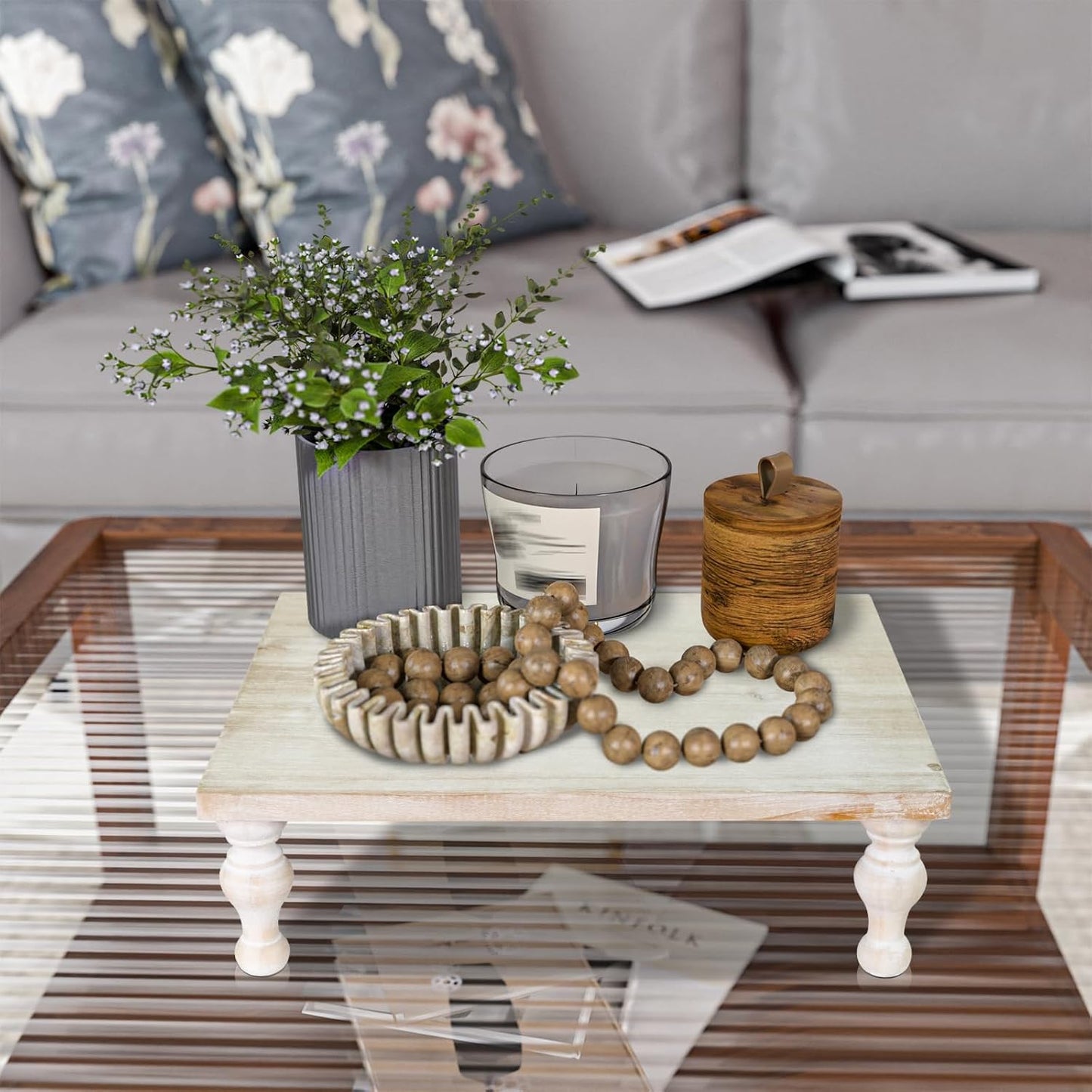 Rustic Wash White Tray Riser / Rectangle - Wash White