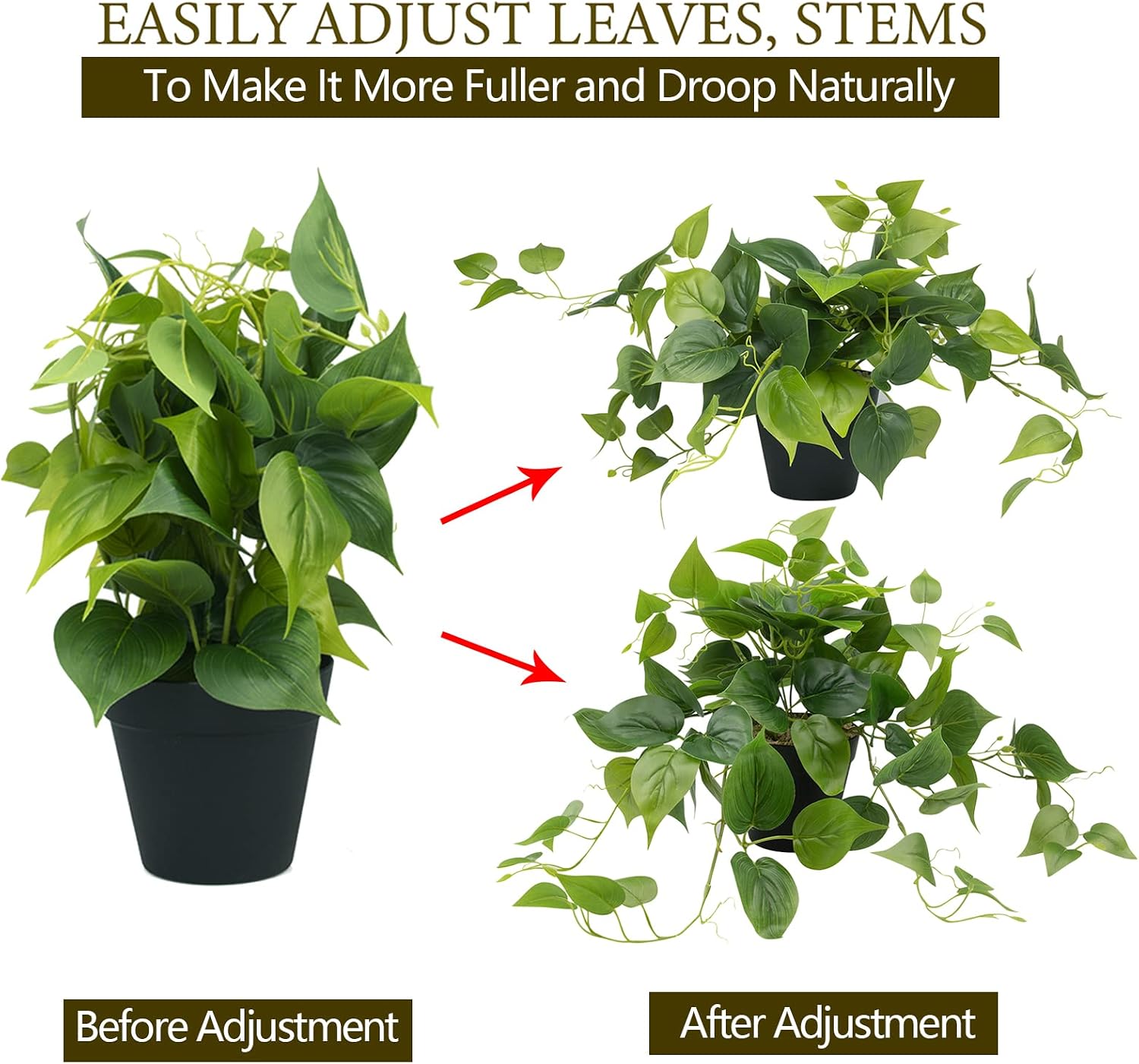 Artificial Scindapsus Aureus Fake Pothos Plants in Black Pots / 8 Inch-black Pot
