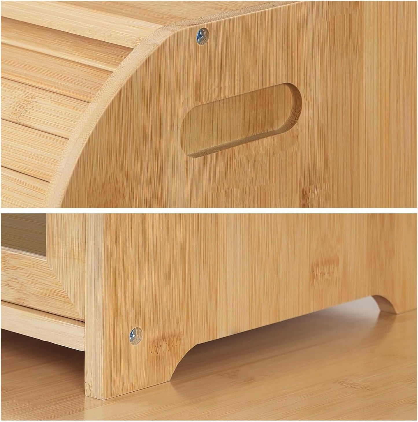 Bamboo Bread Box Roll Top for Kitchen Countertop Breadbox Storage | Roll Top Bread Box with Sliding Lid,Large Double