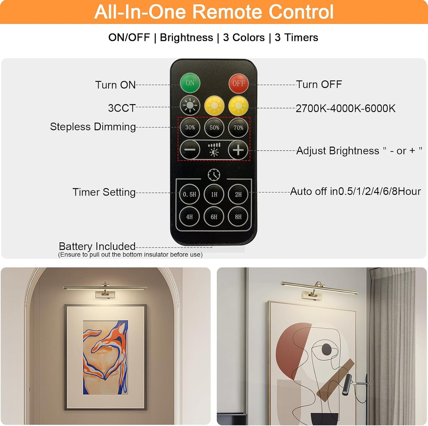 Tassuowell Antique Bronze Picture Light, 23.6 Inch Remote Control Painting Lights for Wall Cordless, 3CCT Dimmable Wall