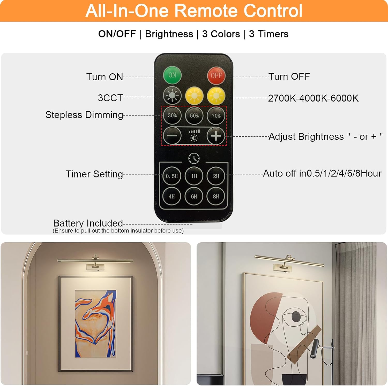 Tassuowell Antique Bronze Picture Light, 23.6 Inch Remote Control Painting Lights for Wall Cordless, 3CCT Dimmable Wall