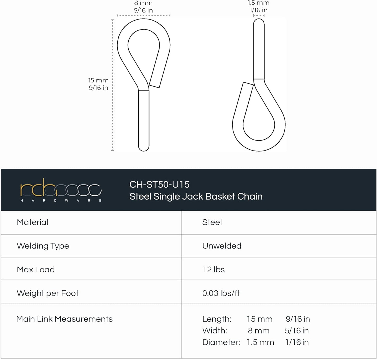 CH-S50-16-AB-10 Steel Basket Chain / U15 / Antique Brass