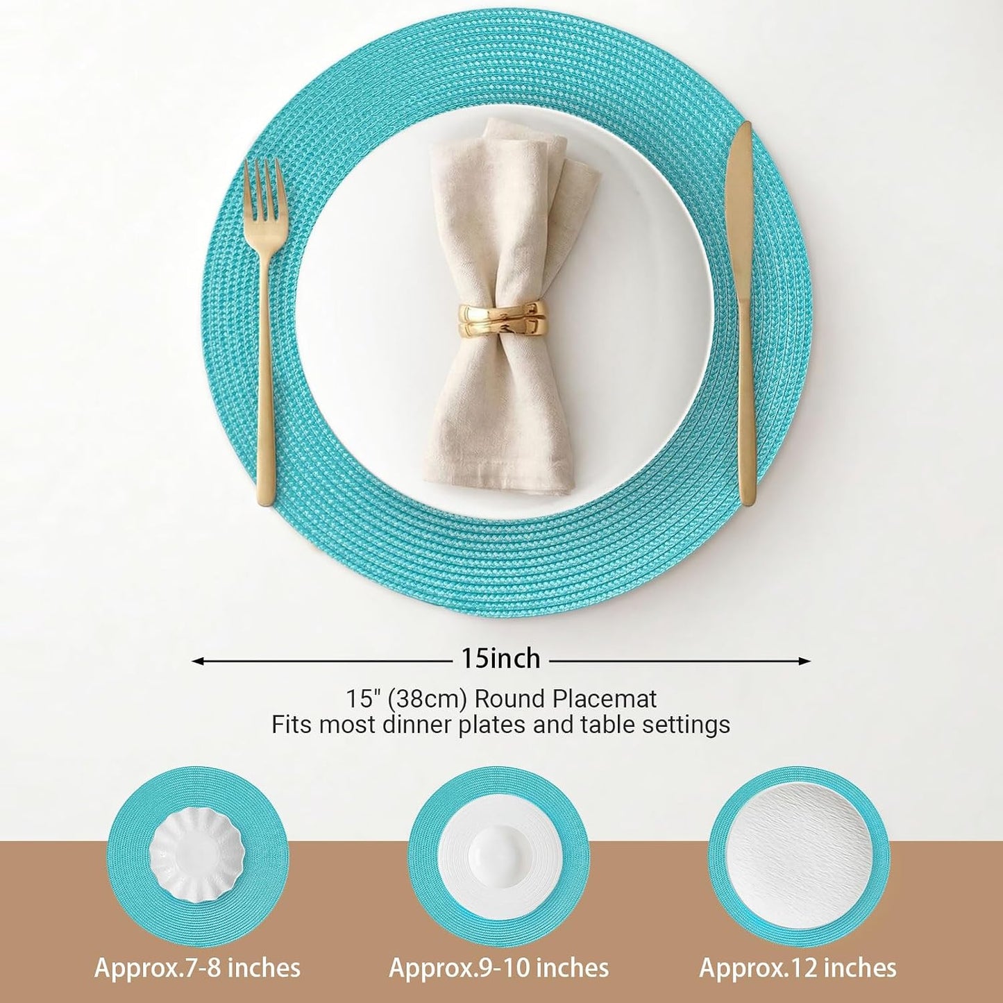 FunWheat Round Braided Placemats Set of 8 Place Mats for Dining Table Woven Washable Non-Slip Table Mats 15
