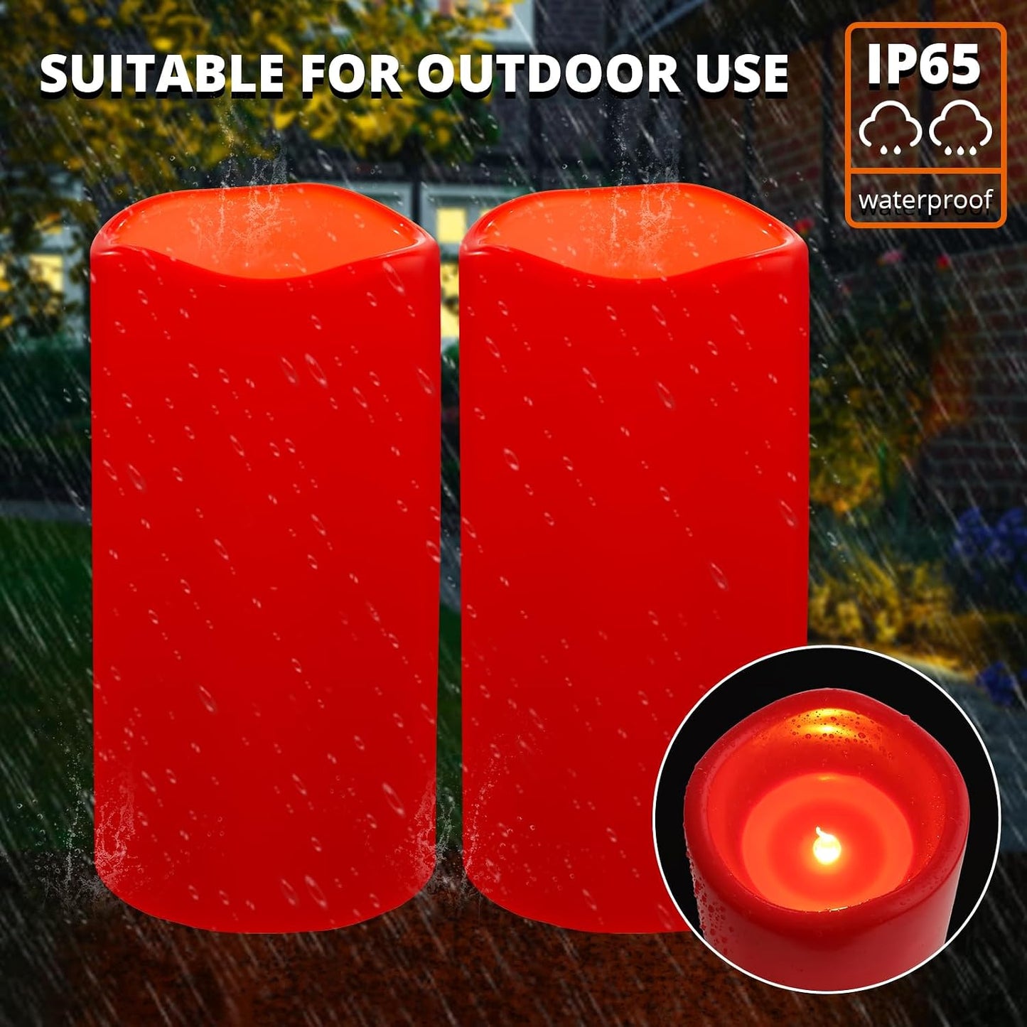 NURADA 8" x 4" Large Outdoor Flameless Candles - Waterproof LED Pillar Flickering Candle Battery Operated with Timer