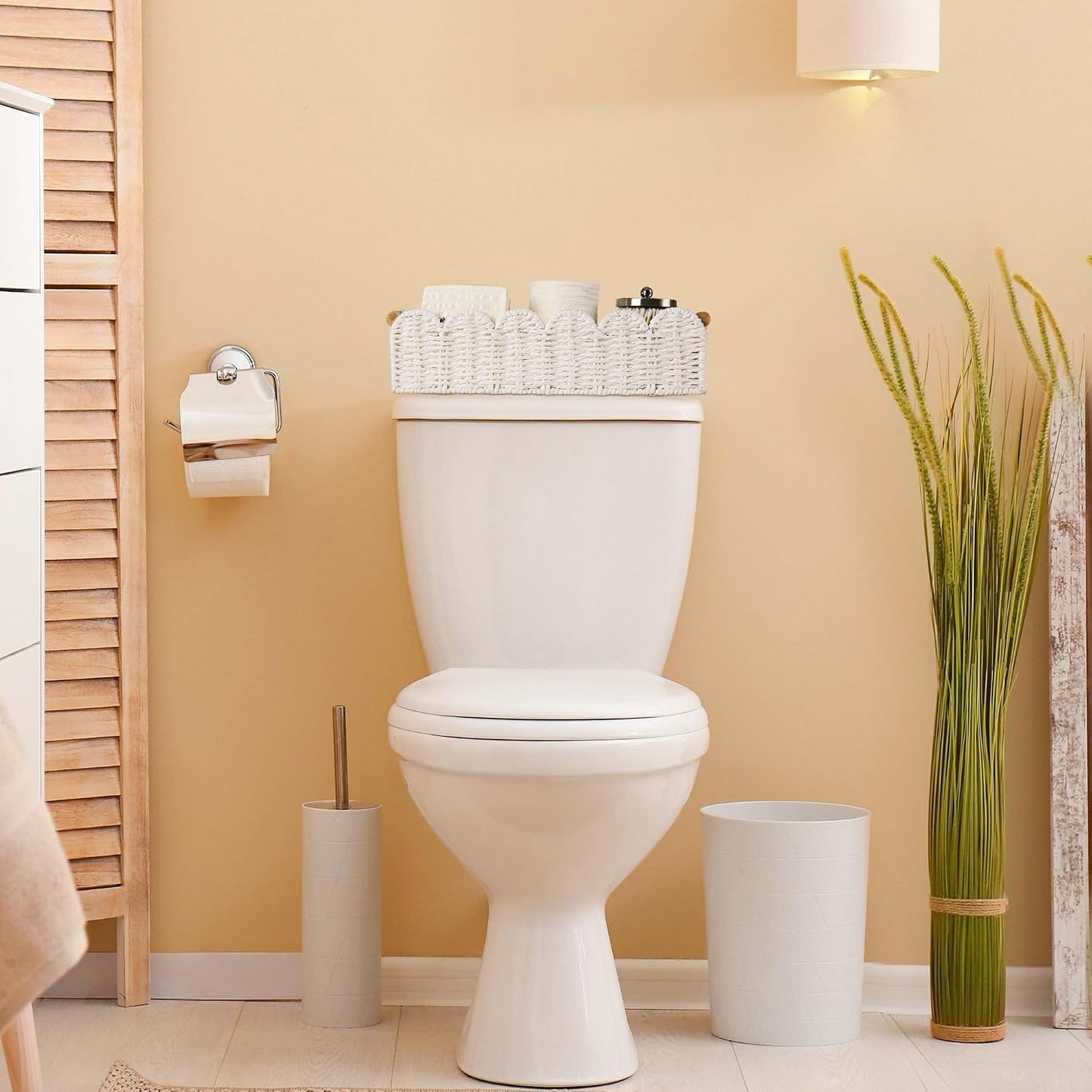 Toilet Paper Storage Basket Bathroom Counter Organizer Wicker Baskets for Organizing Basket / White