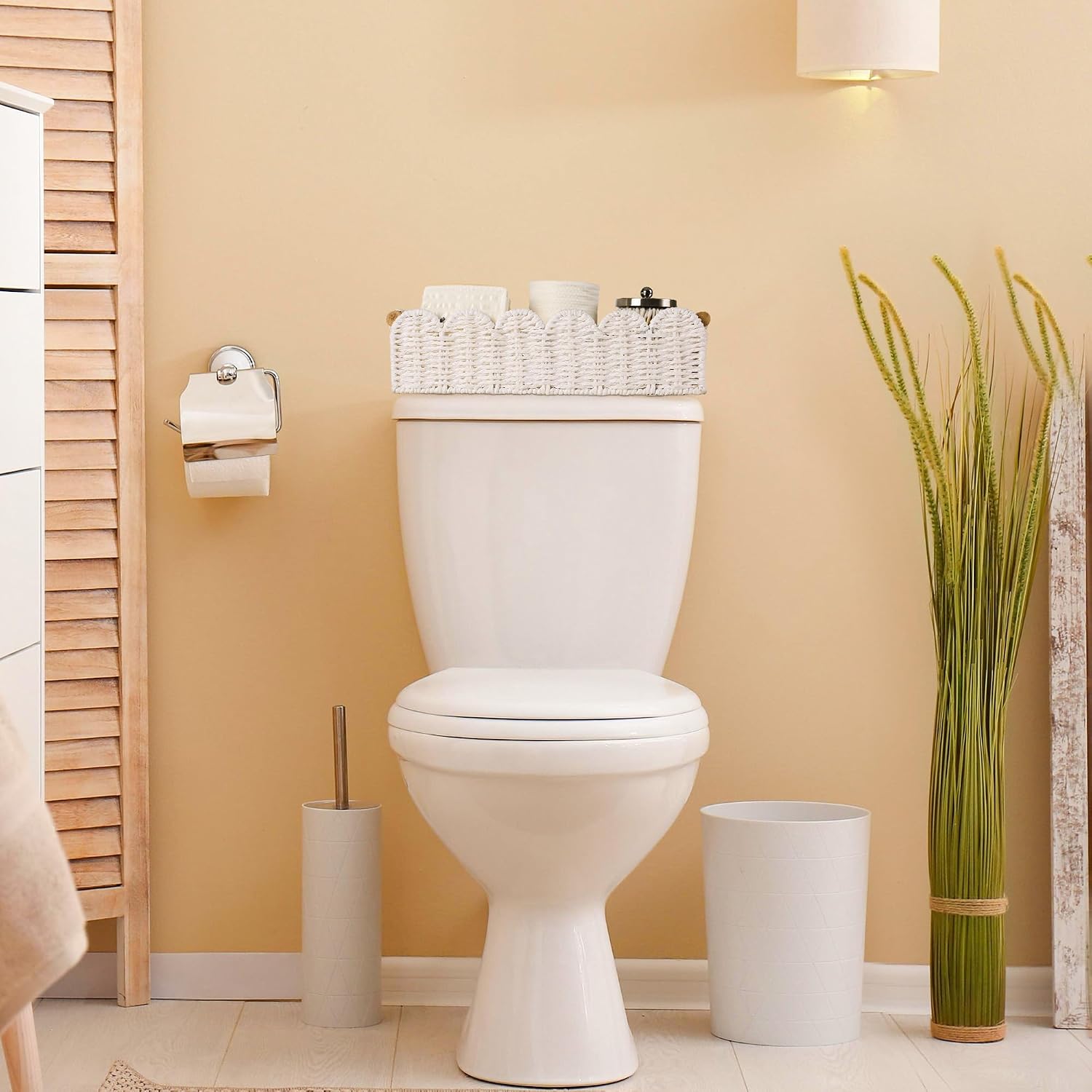 Toilet Paper Storage Basket Bathroom Counter Organizer Wicker Baskets for Organizing Basket / White