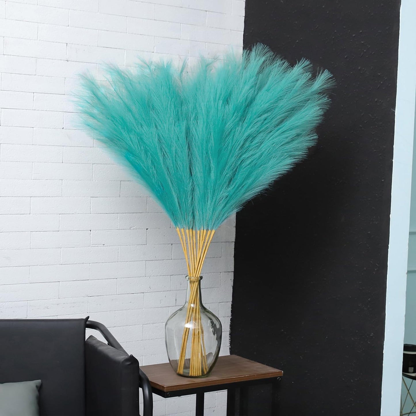 Faux Pampas Grass Flower Arrangement and Vase Filler for Boho Home Wedding / Lake Blue / Set of 8