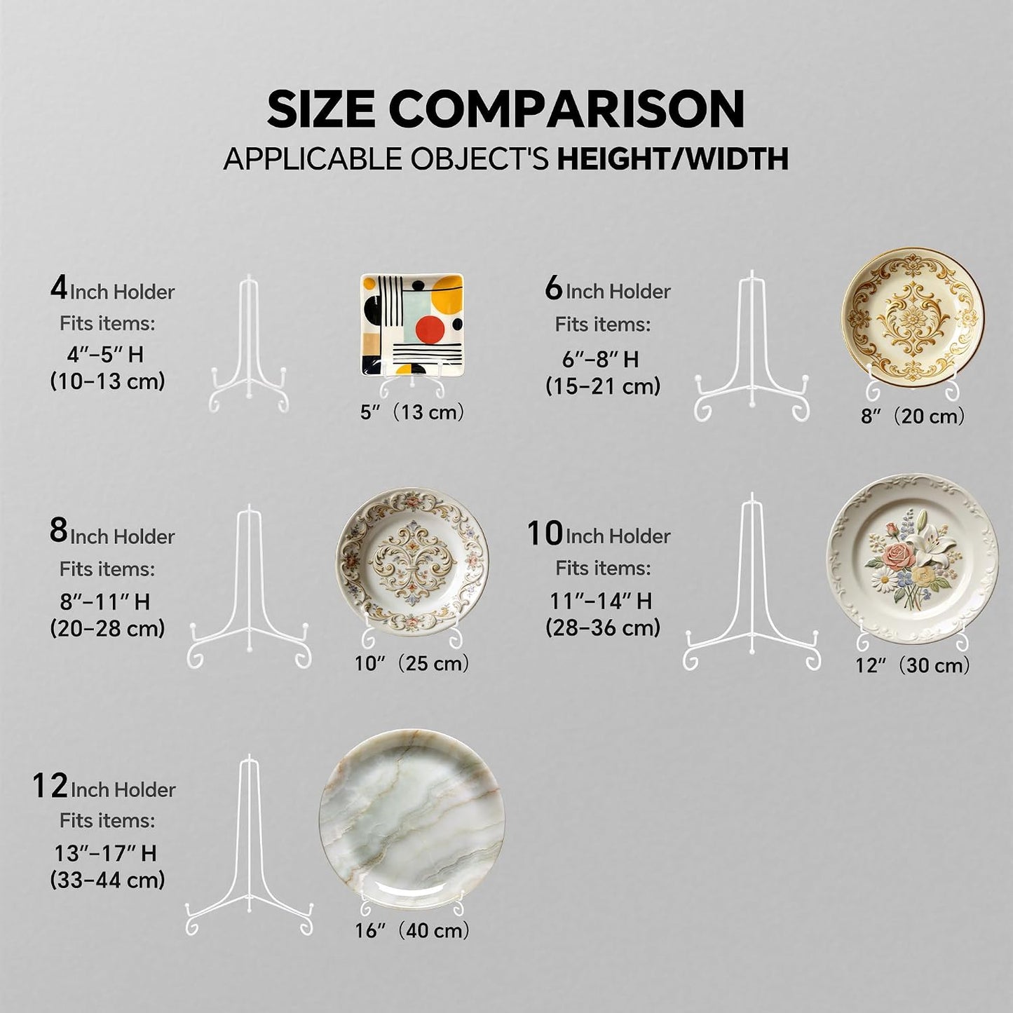 Iron Large Plate Stand / White / 12 Inch / Set of 2
