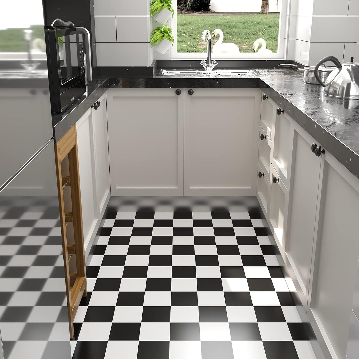 Thick Checkered Wallpaper 32''x118'' and White Peel and Stick Wallpaper Checkered / 32 x 118 / Black
