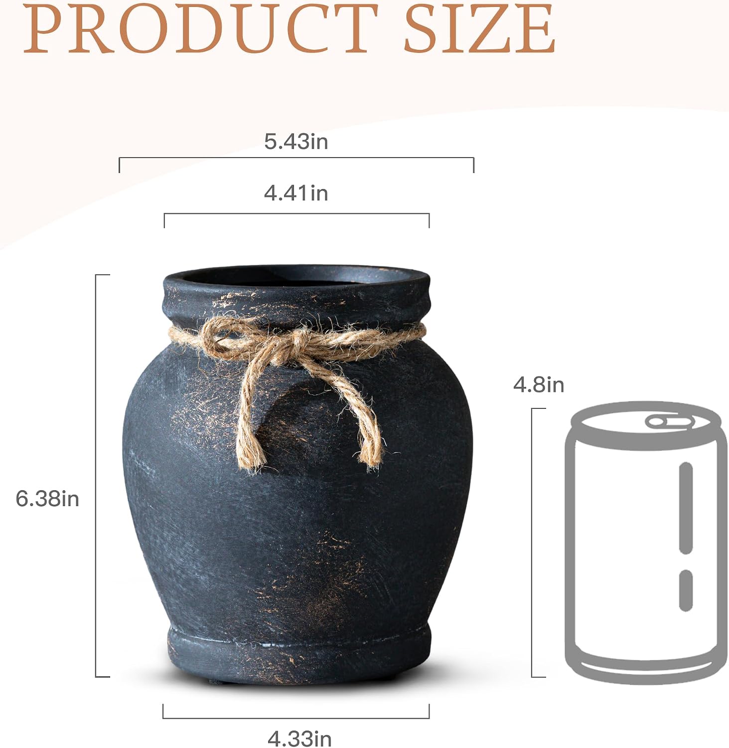 Handcrafted distressed black ceramic vase / Antique Black / 6.5 Inch