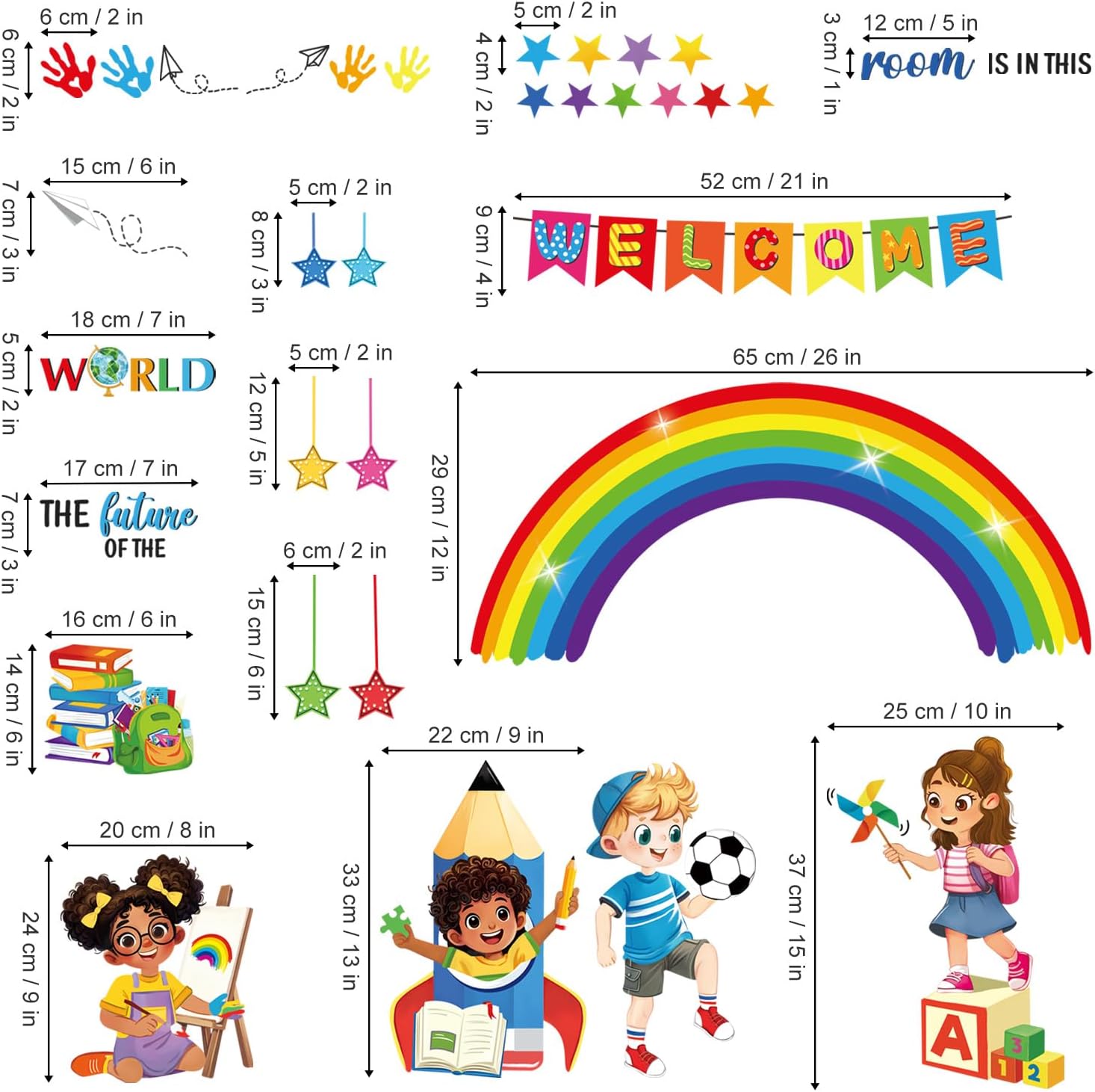 Rainbow Reading Corner Wall Decals Handprint The Future of The World Inspirational Quotes / Welcome