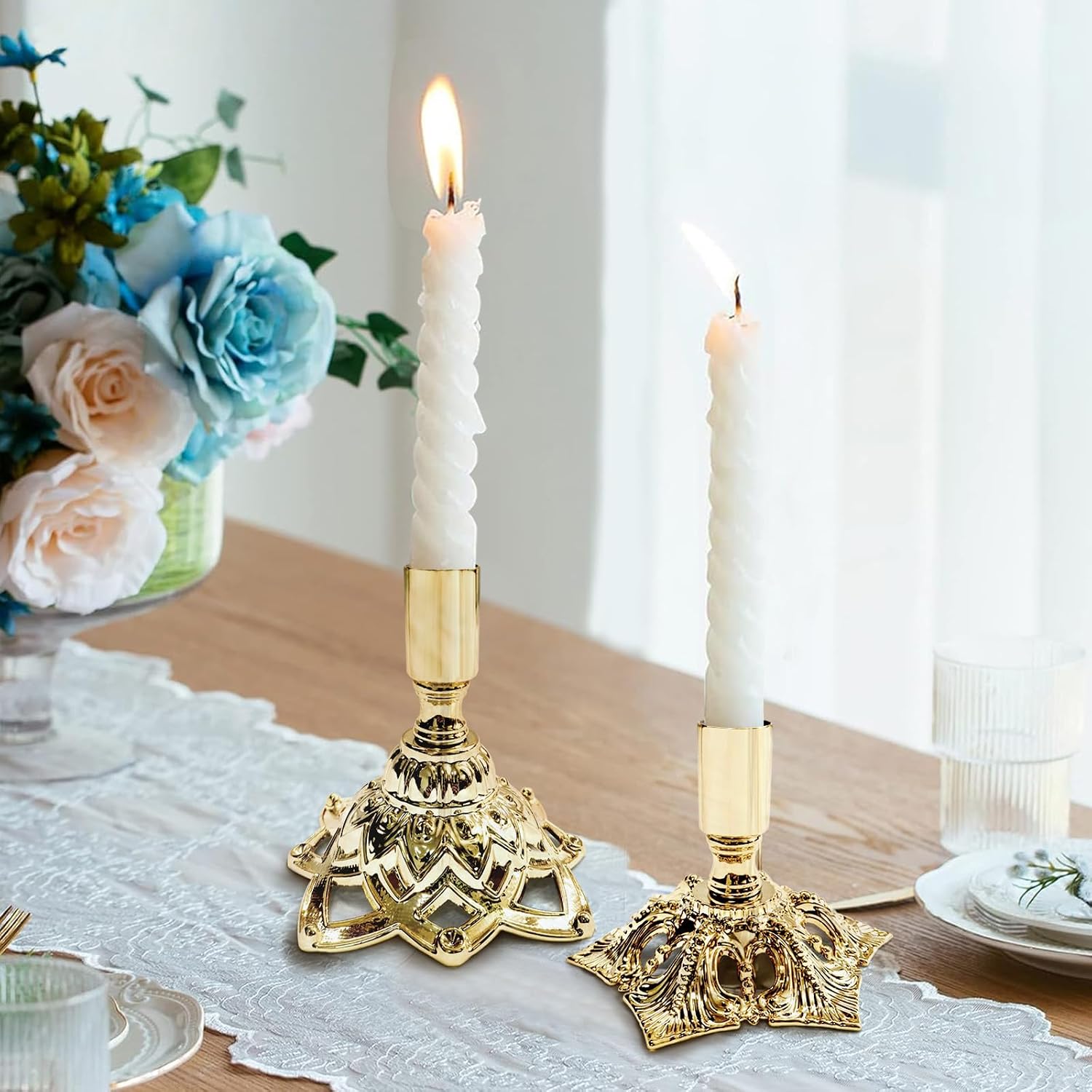 Candlestick Holders,Taper Candle Holder for Candlesticks Gold Plated Candle Metal Stick Candle Holders for
