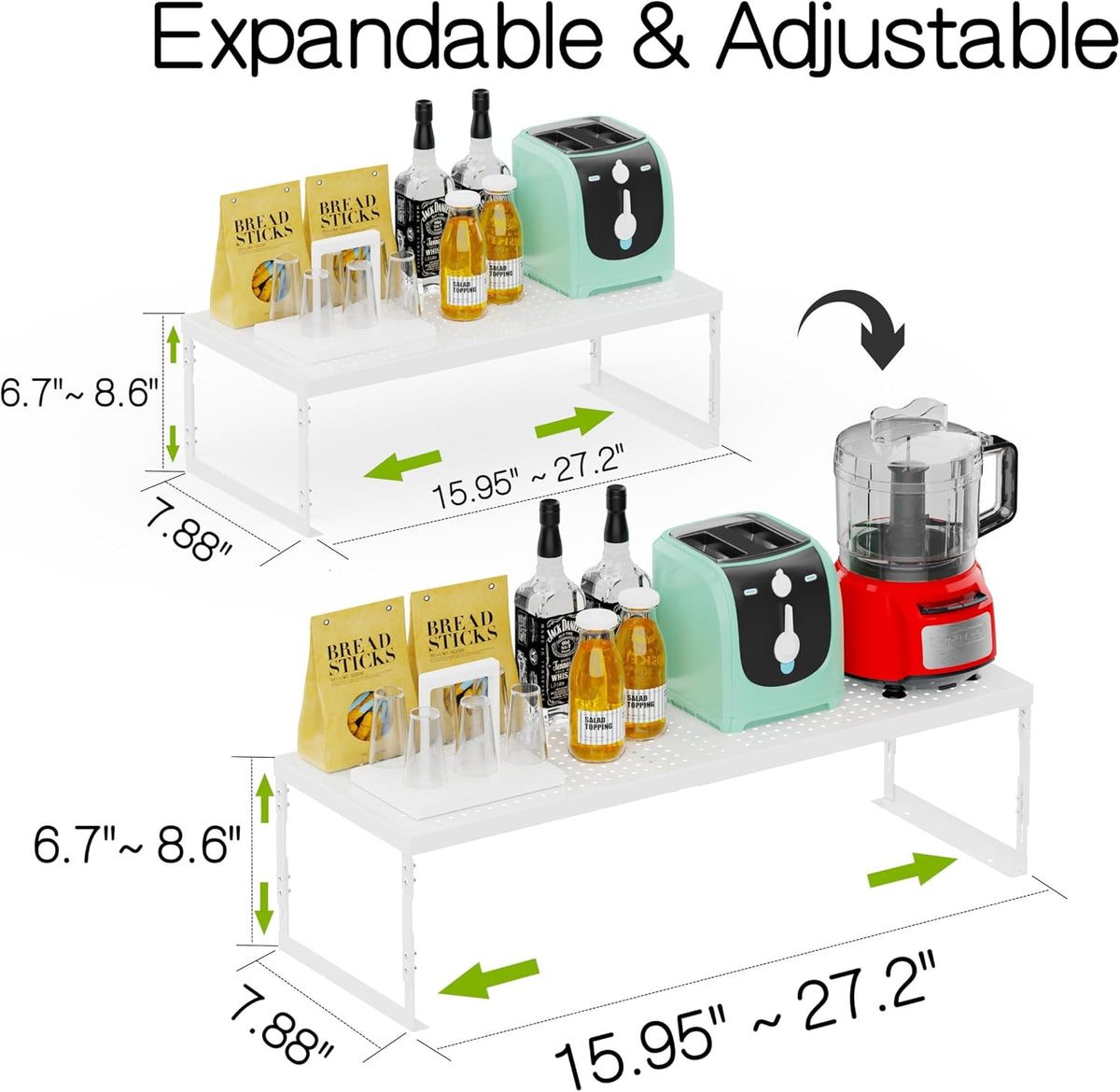 Jojocross Adjustable Stackable Metal Storage Shelf Organizer - Expandable Wire Rack with Perforations for Kitchen