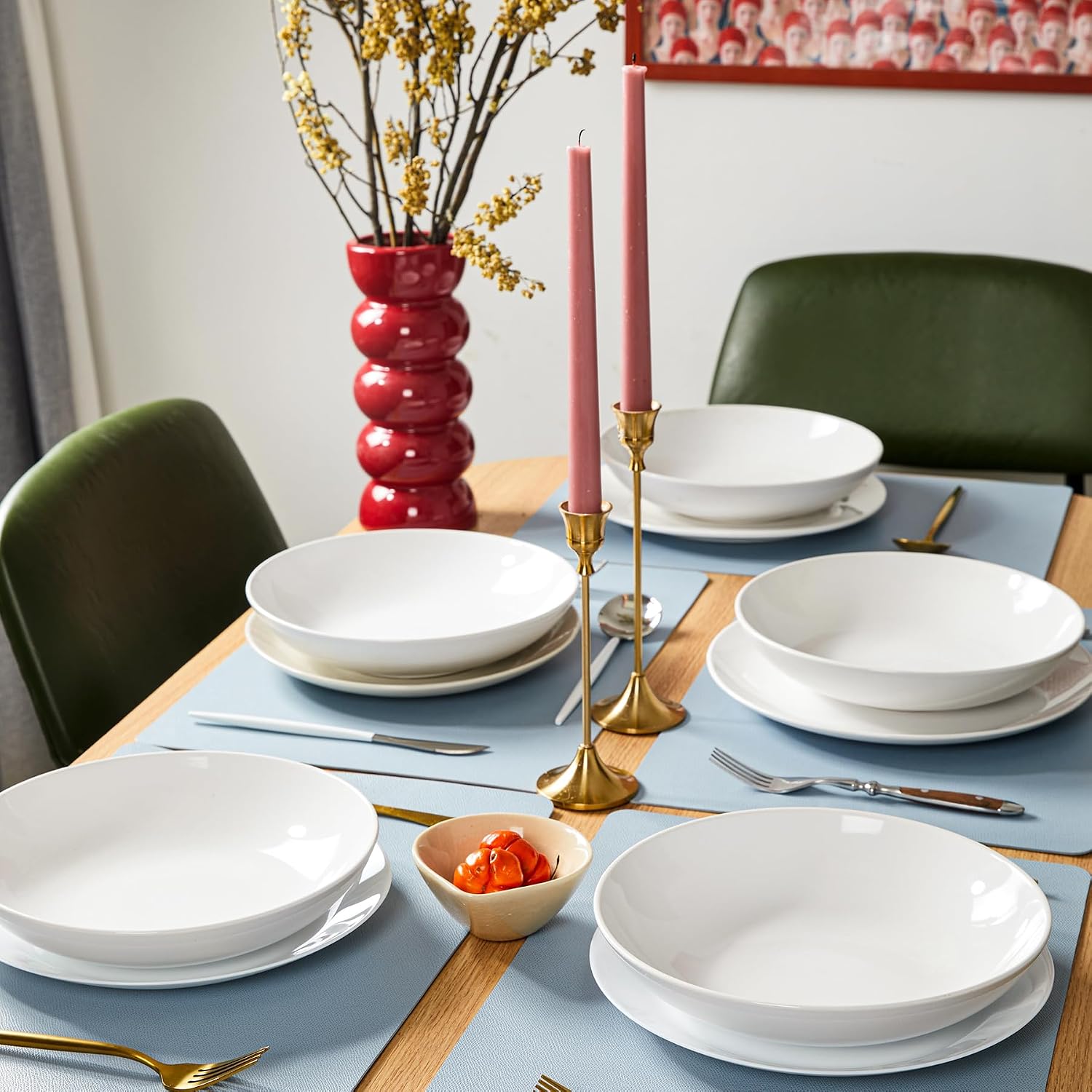 DOLOPL Dusty Blue Placemats Set of 6, Wipeable Faux Leather Place Mats | Leather-look, Easy Clean,Washable, Heat