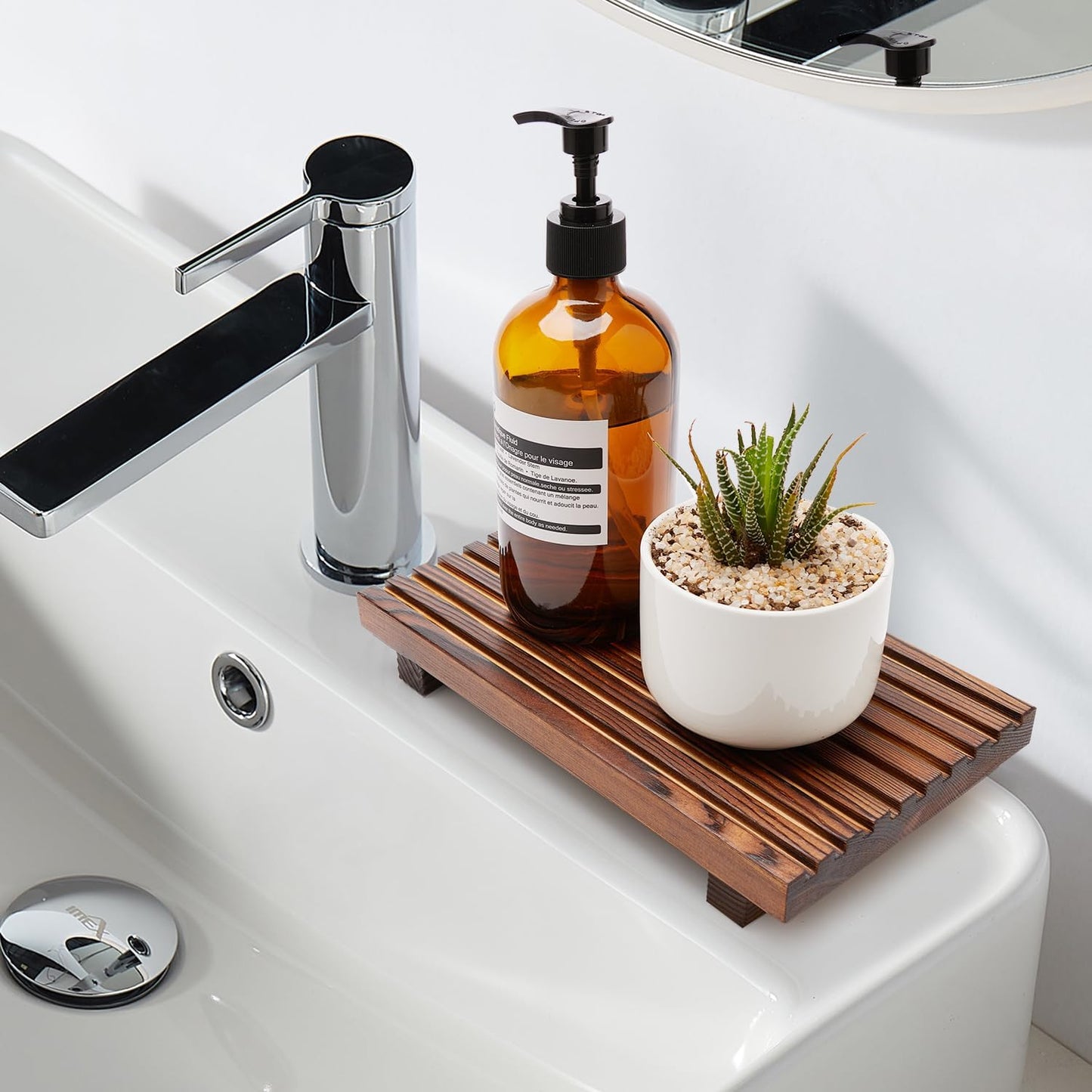Farmhouse Bathroom Counter Organizer Wooden Display Pedesta Stand Small Kitchen / 10 x 6 / Brown