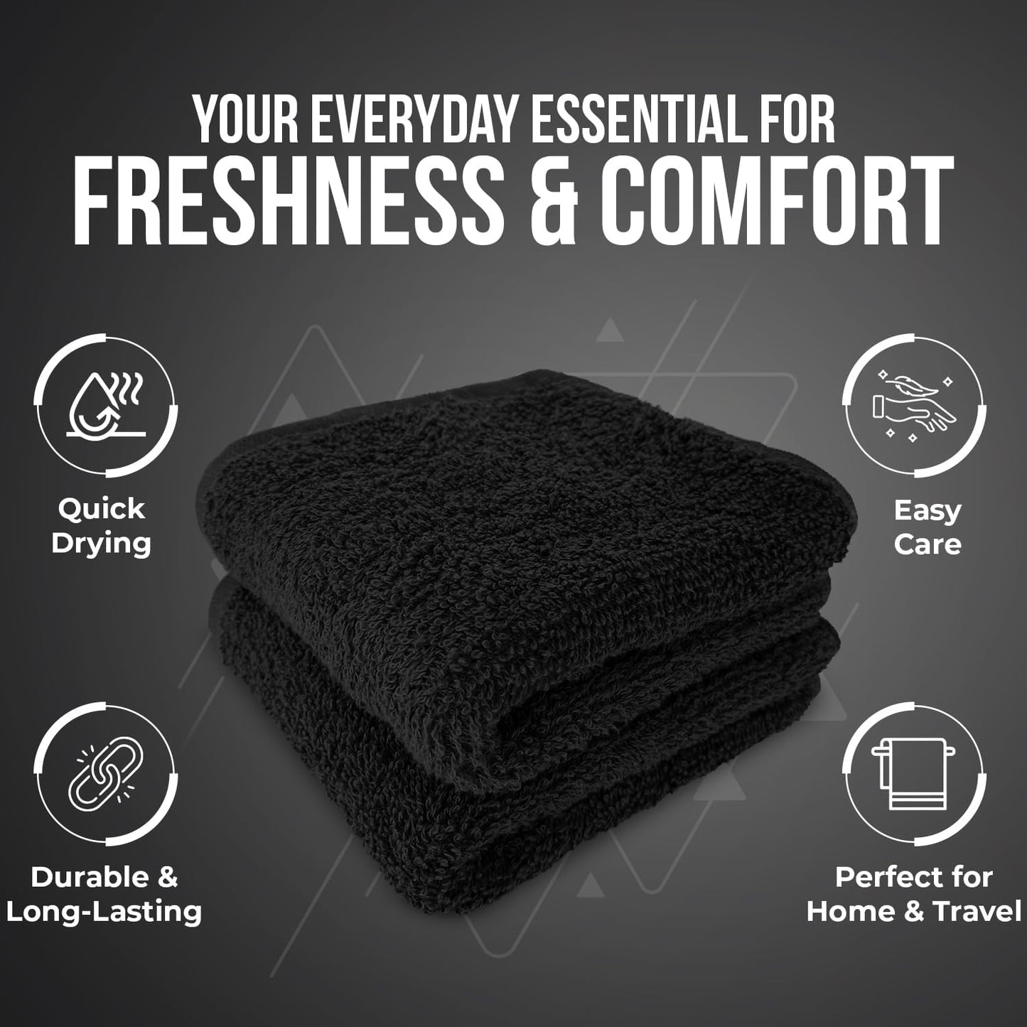 DAN RIVER 24 Pack Cotton Wash Cloths Set for Showering [12x12] Black | Lighter Weight, Quick to Dry, Super Soft &