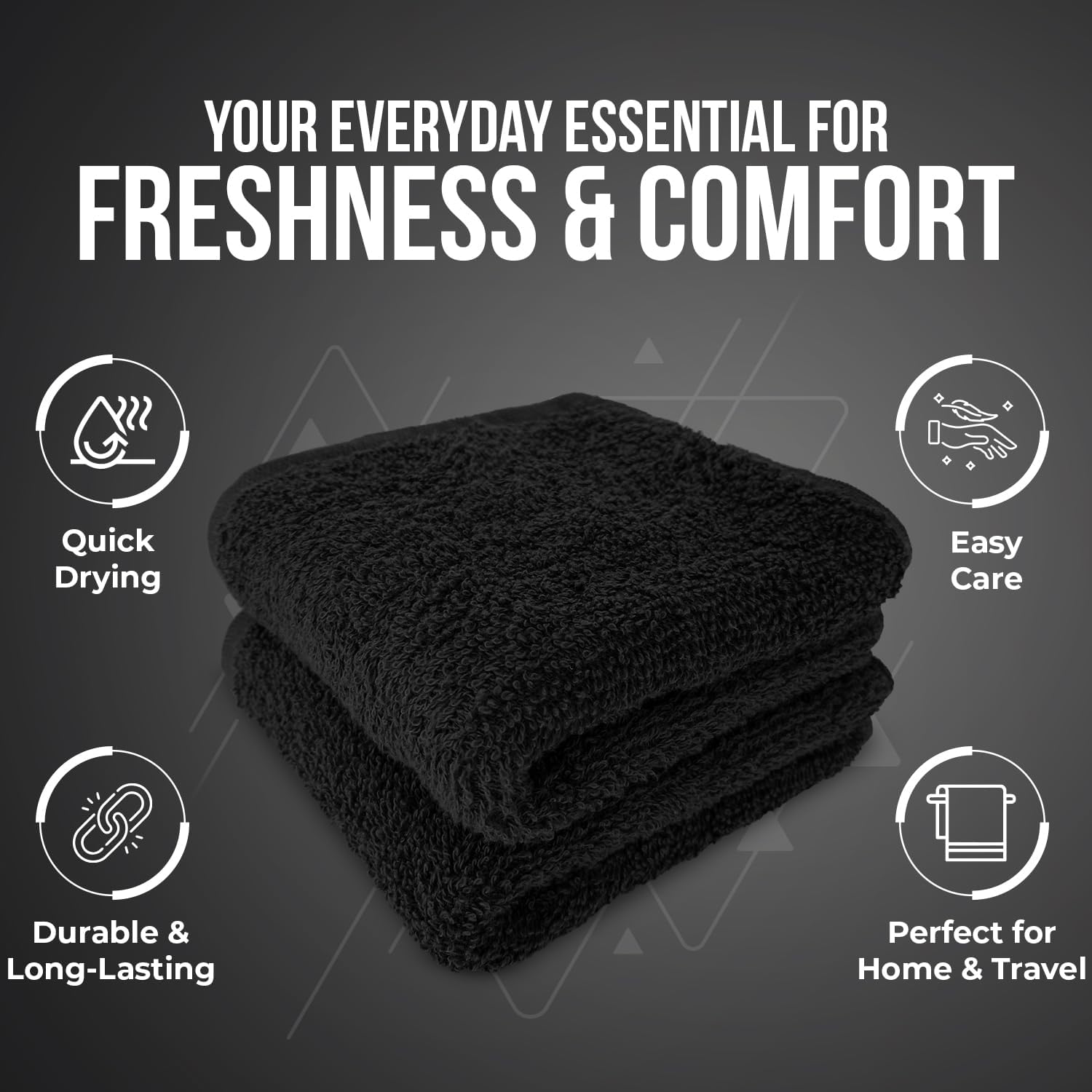 DAN RIVER 24 Pack Cotton Wash Cloths Set for Showering [12x12] Black | Lighter Weight, Quick to Dry, Super Soft &