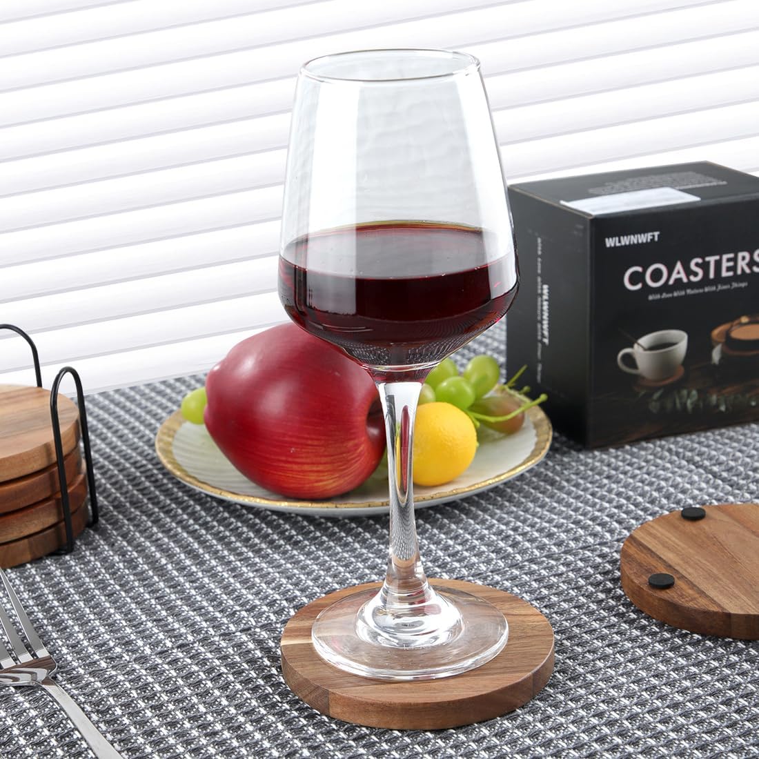 Holder / Acacia Wooden Coaster / Country Rustic / Set of 6
