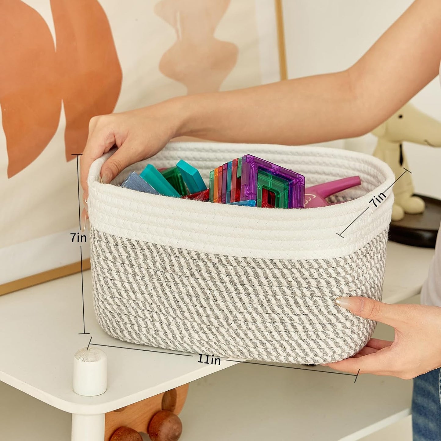 Bathroom Storage Basket / White & Mixed Grey / 10.6 x 6.7 x 6.7