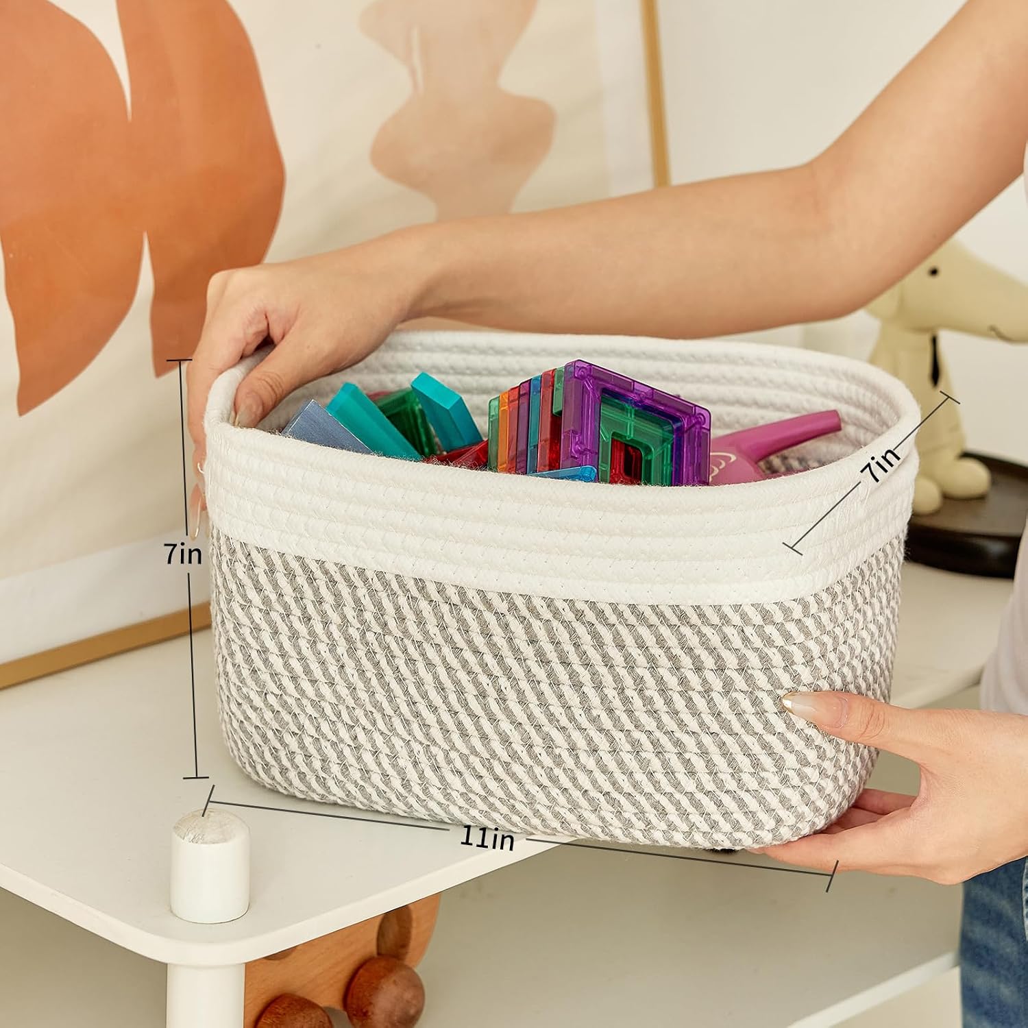 Bathroom Storage Basket / White & Mixed Grey / 10.6 x 6.7 x 6.7