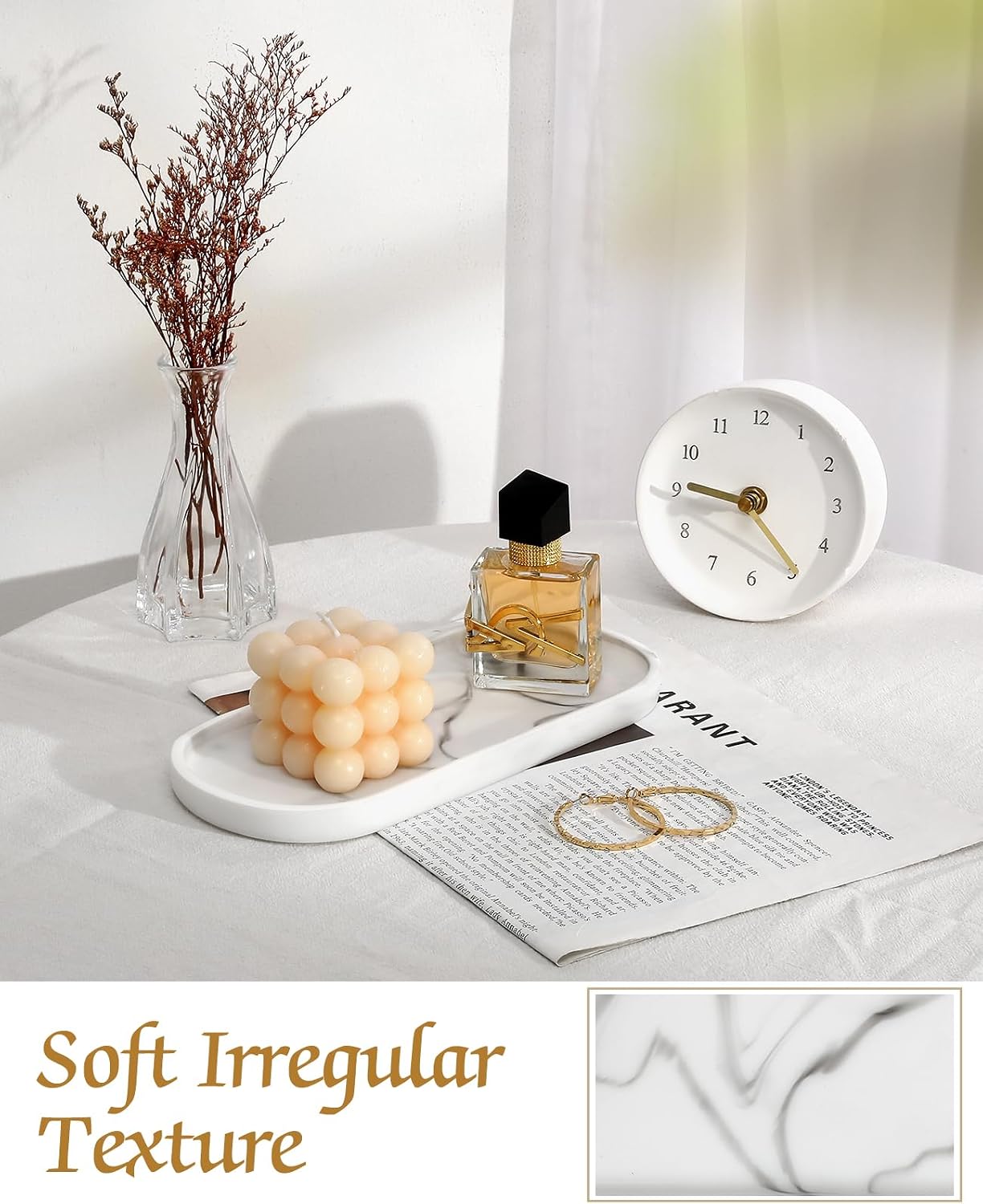 Oval Vanity Tray / 9.8 x 4.5 x 0.7 / Marble White