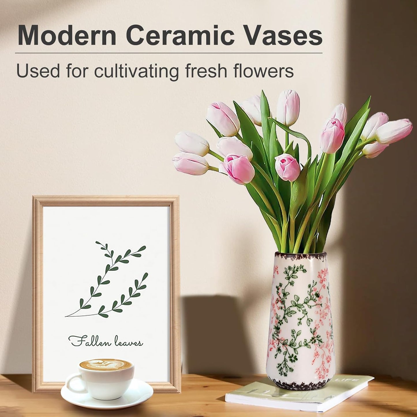Ceramic Vase / Small Flower Vase for Pampas Grass / Small Green & Pink-a