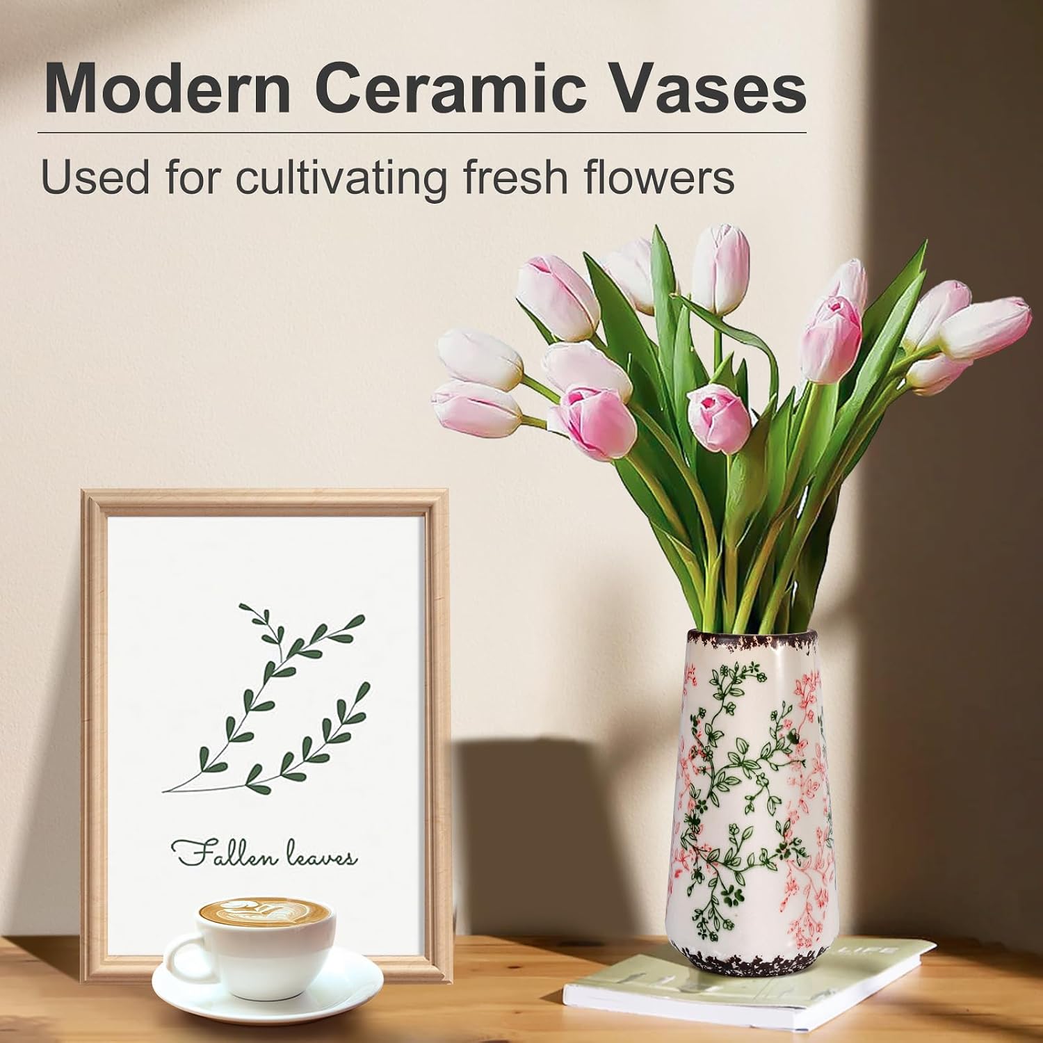 Ceramic Vase / Small Flower Vase for Pampas Grass / Small Green & Pink-a