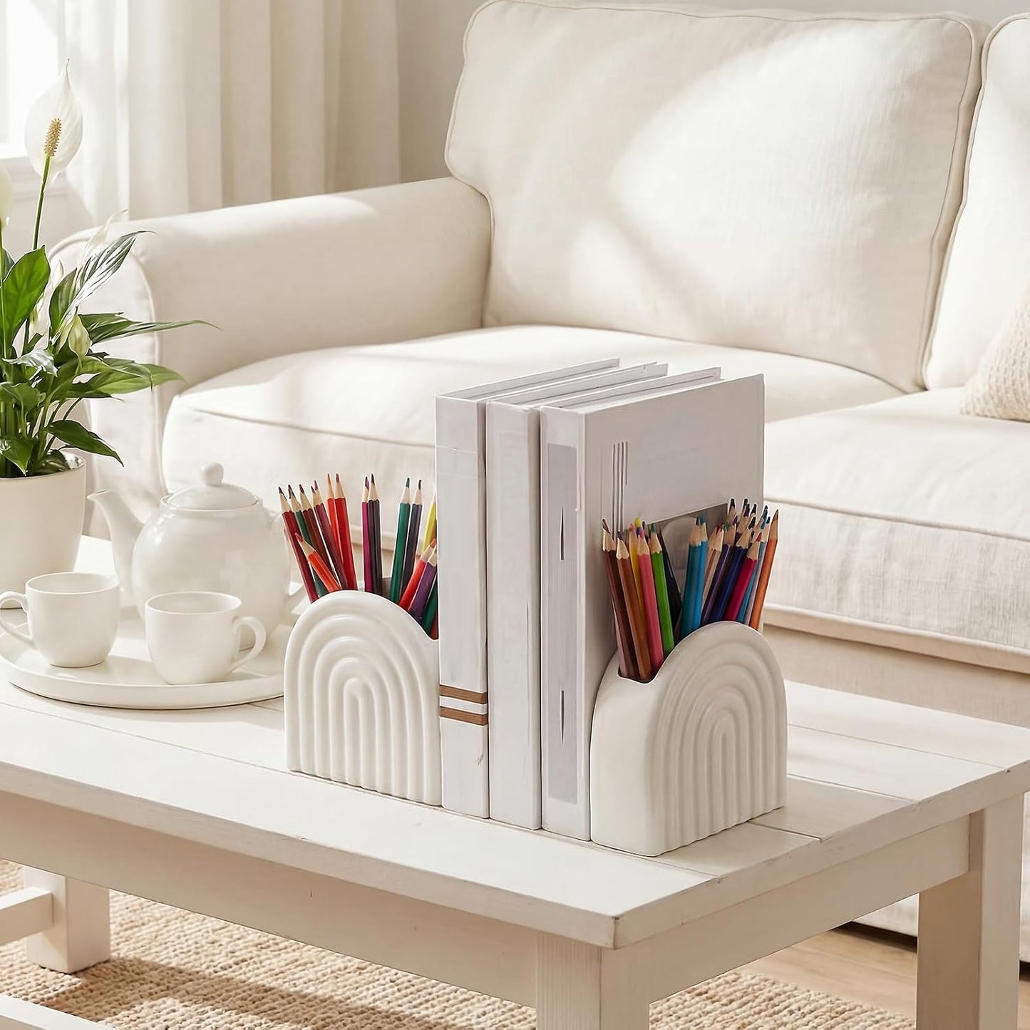 Decorative Ceramic Bookend Pen Holder / Set of 2