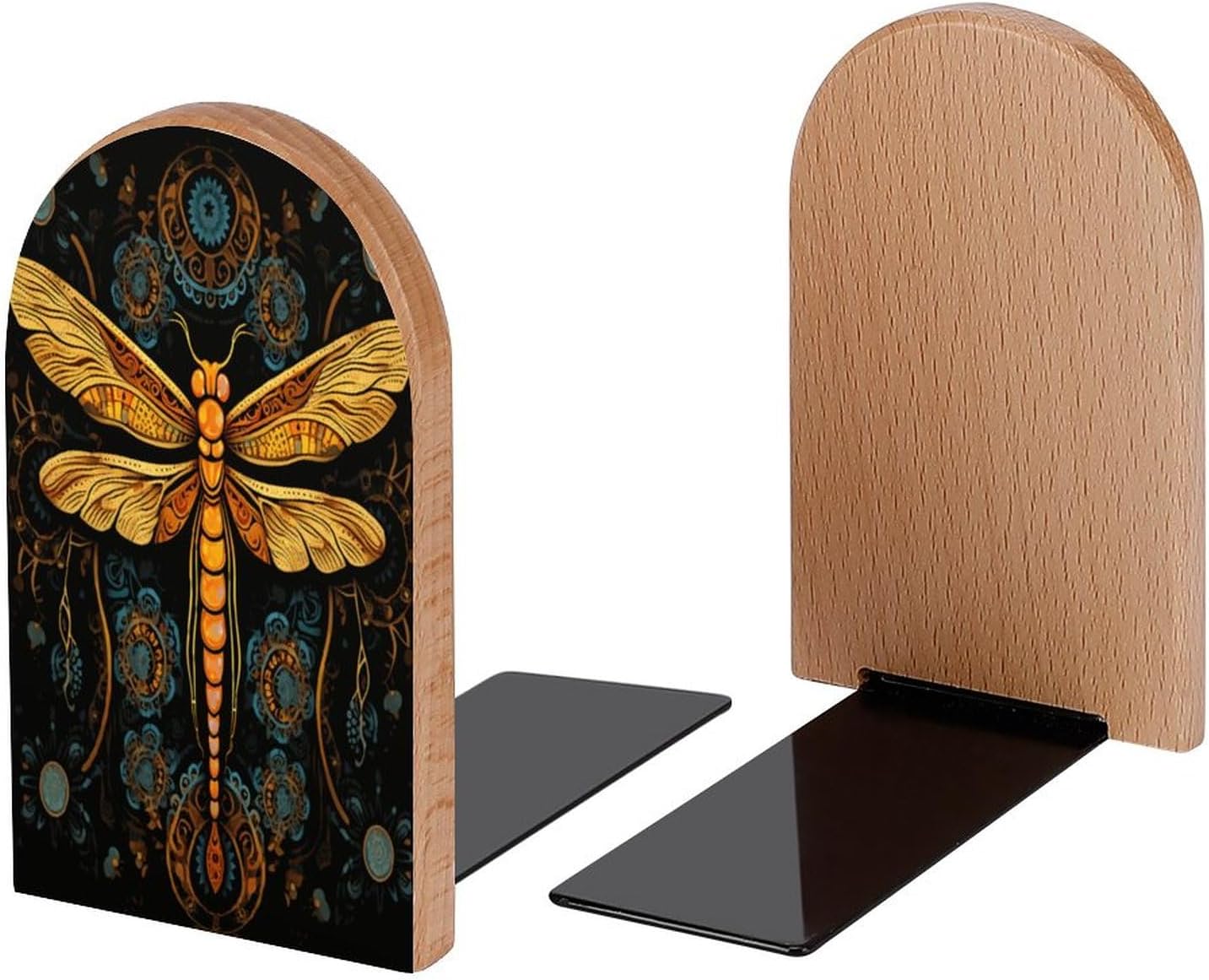 Mandala Dragonfly Book Ends Decorative Wood Bookends
