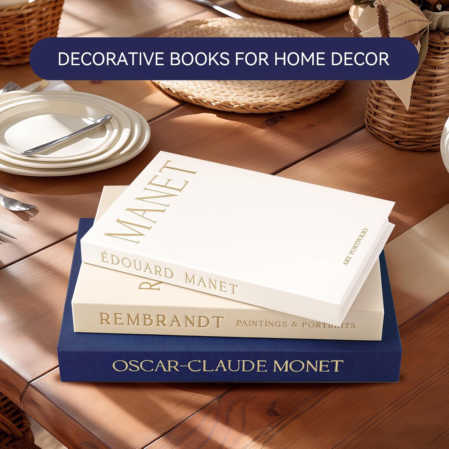 Decorative Faux Books / Dark Blue-beige-white / Set of 3