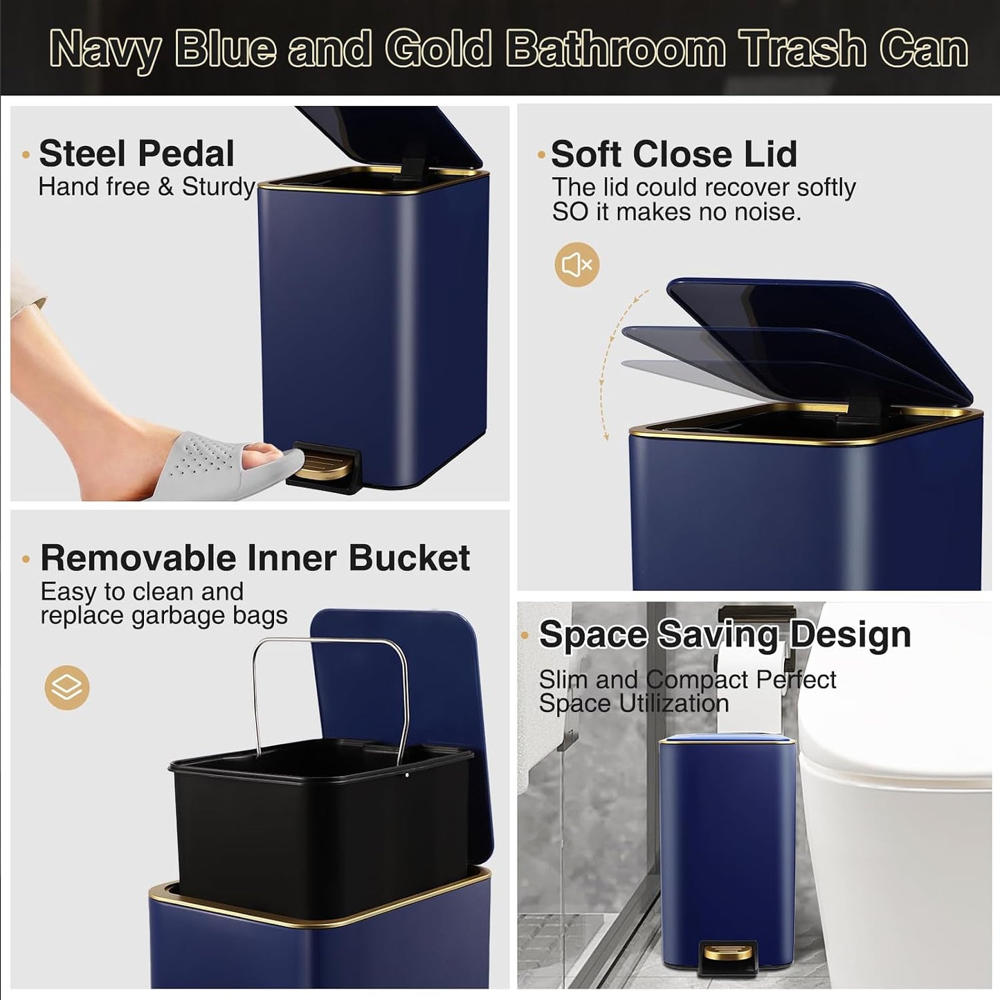 XLHOMO Bathroom Sets with Shower Curtain and Rugs Bathroom Accessories Set Navy Blue Bathroom Set,Soap Dispenser &