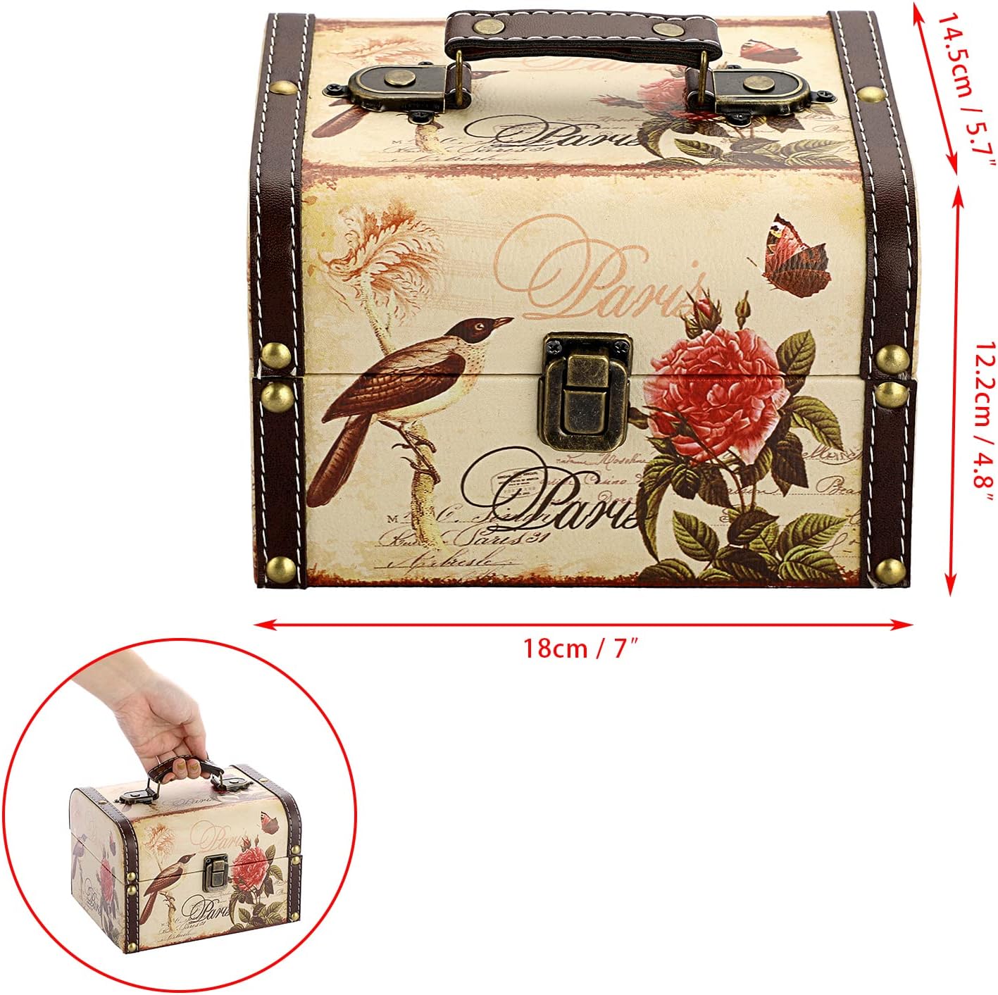 Wooden + PU Leather Storage Box for Jewelry Trinkets / Bird + Flower Pattern
