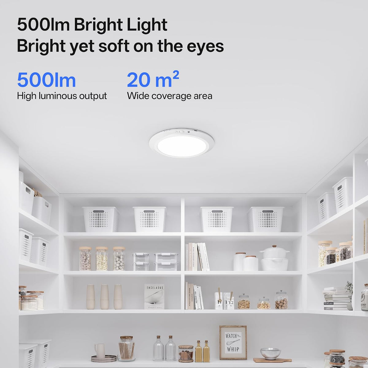 Homelist 12000mAh Rechargeable Magnetic Ceiling Light with Remote, 2 Pack | Shower Lights for Inside, Battery Operated