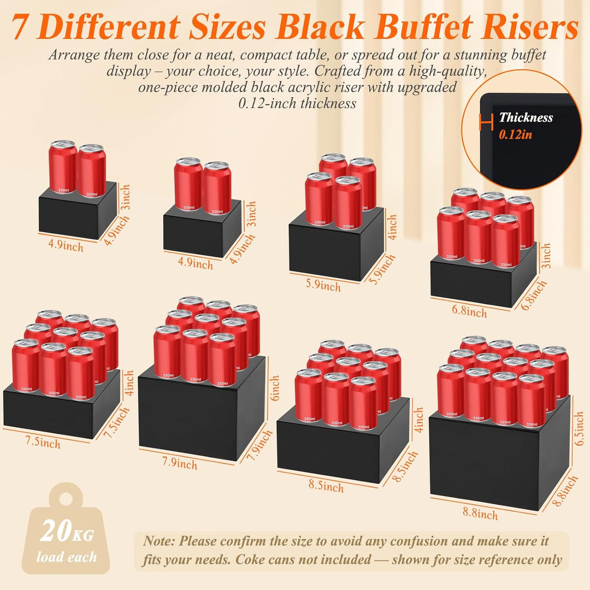 8Pcs Black Acrylic Buffet Risers with Mini Sign and Marker, Food Display Risers for Party Catering Dessert Jewelry