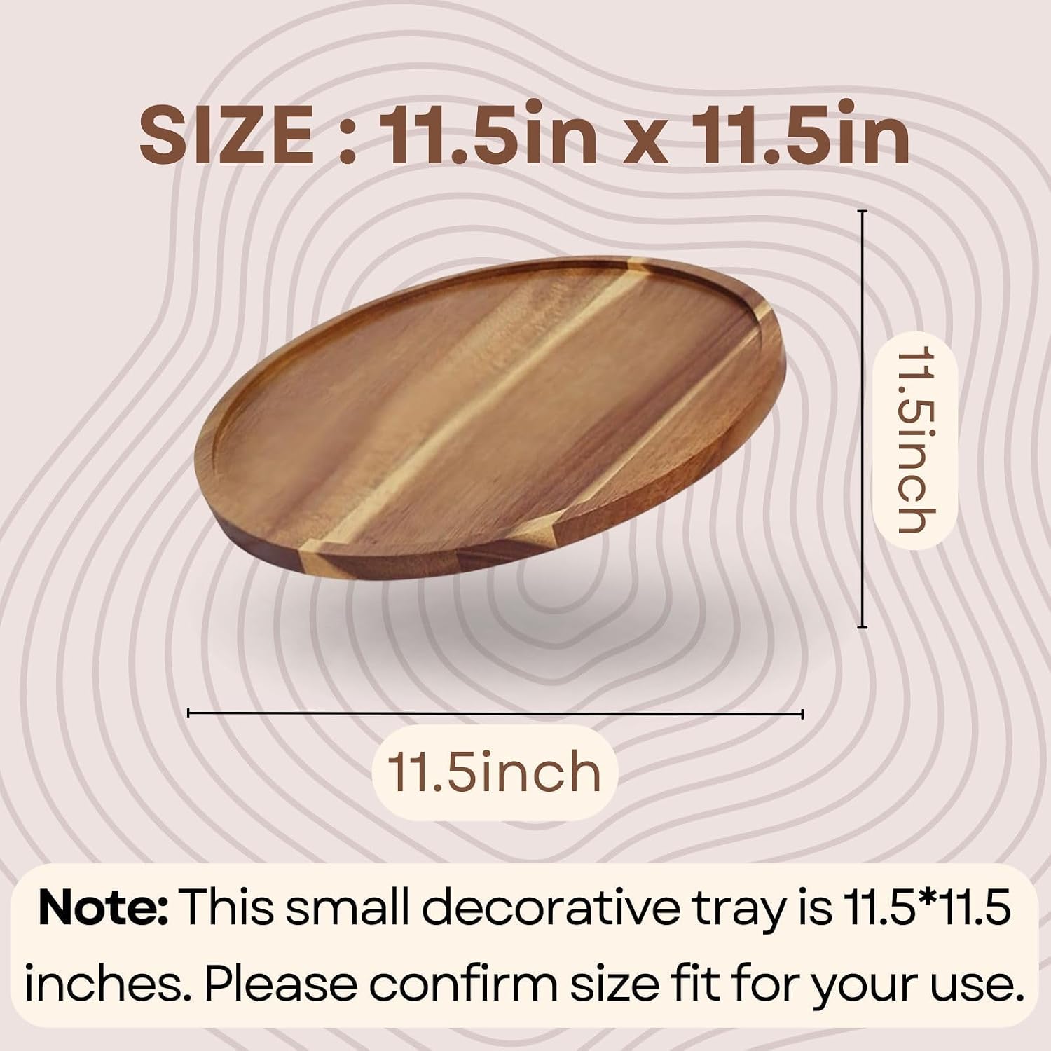 Small Wood Round Decorative Tray / 11.5 Inch