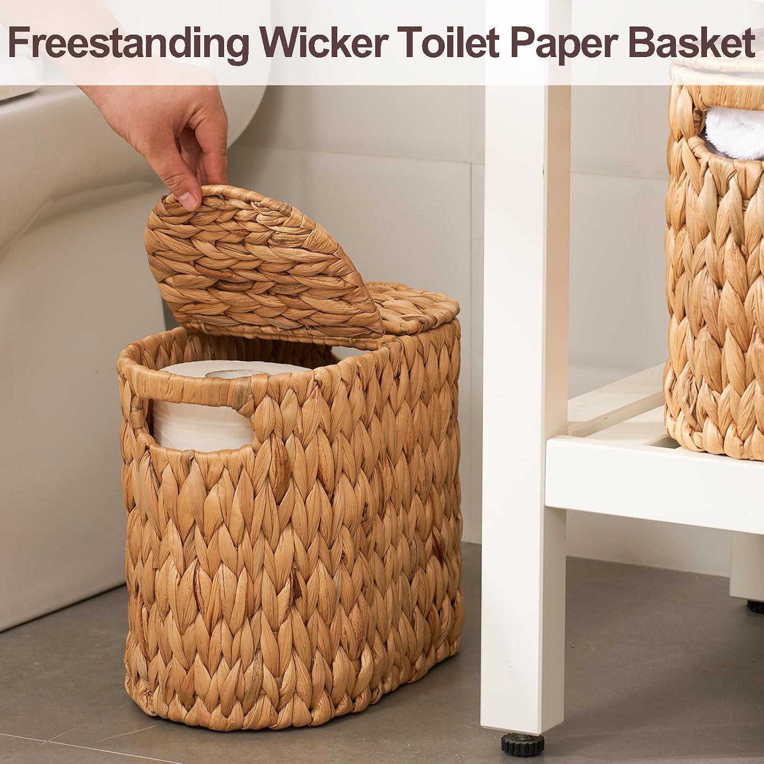 Wicker Toilet Paper Storage Basket / Water Hyacinth / 4 Rolls