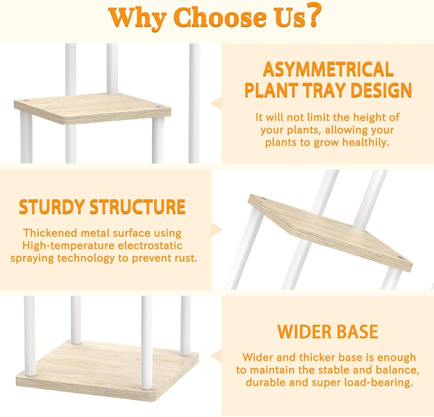 Oppro Plant Stand Indoor Outdoor,3 Tier Wood Metal Corner Flower Shelf | Planter Pot Holder, Multiple Modern Rack