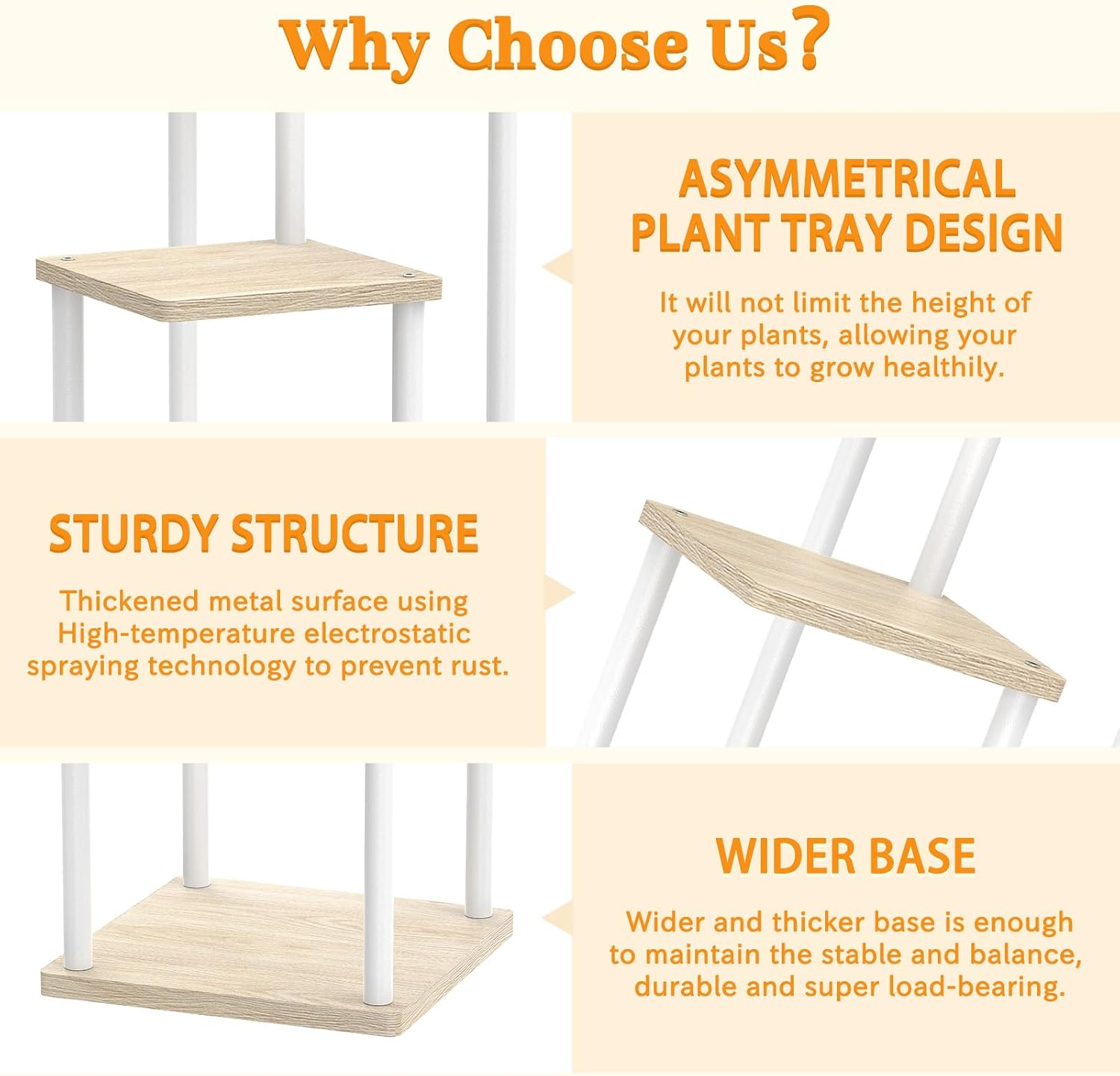 Oppro Plant Stand Indoor Outdoor,3 Tier Wood Metal Corner Flower Shelf | Planter Pot Holder, Multiple Modern Rack