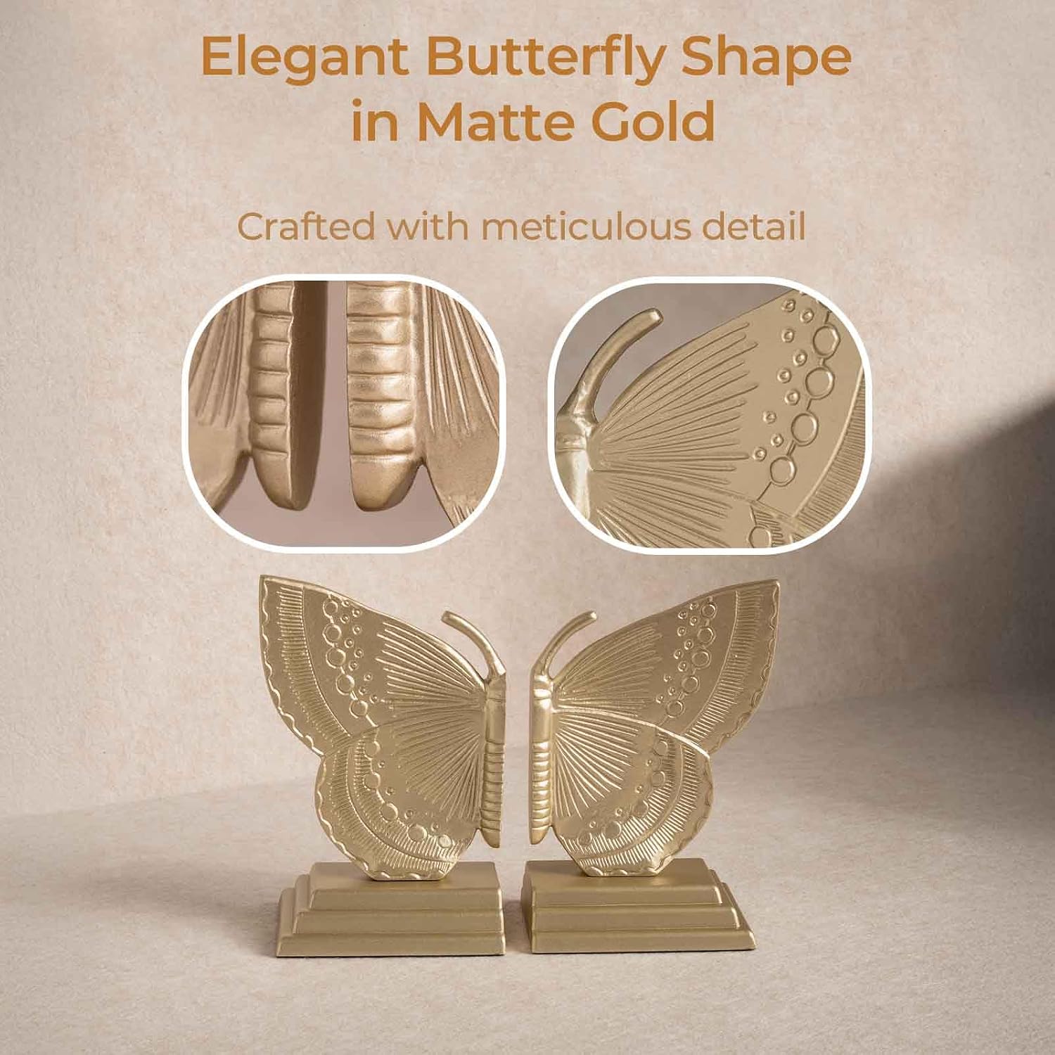 Muted Matte Vintage Heavy Duty Metal Book Ends / Gold