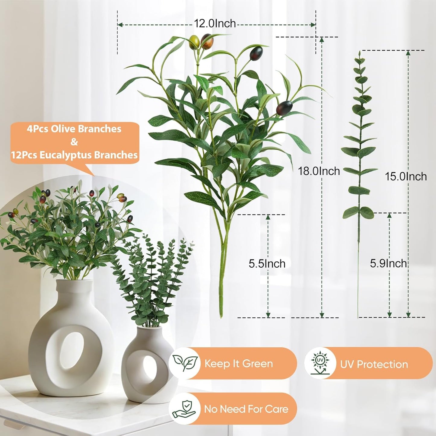 Faux Olive Branches&Eucalyptus Branches / Set of 16