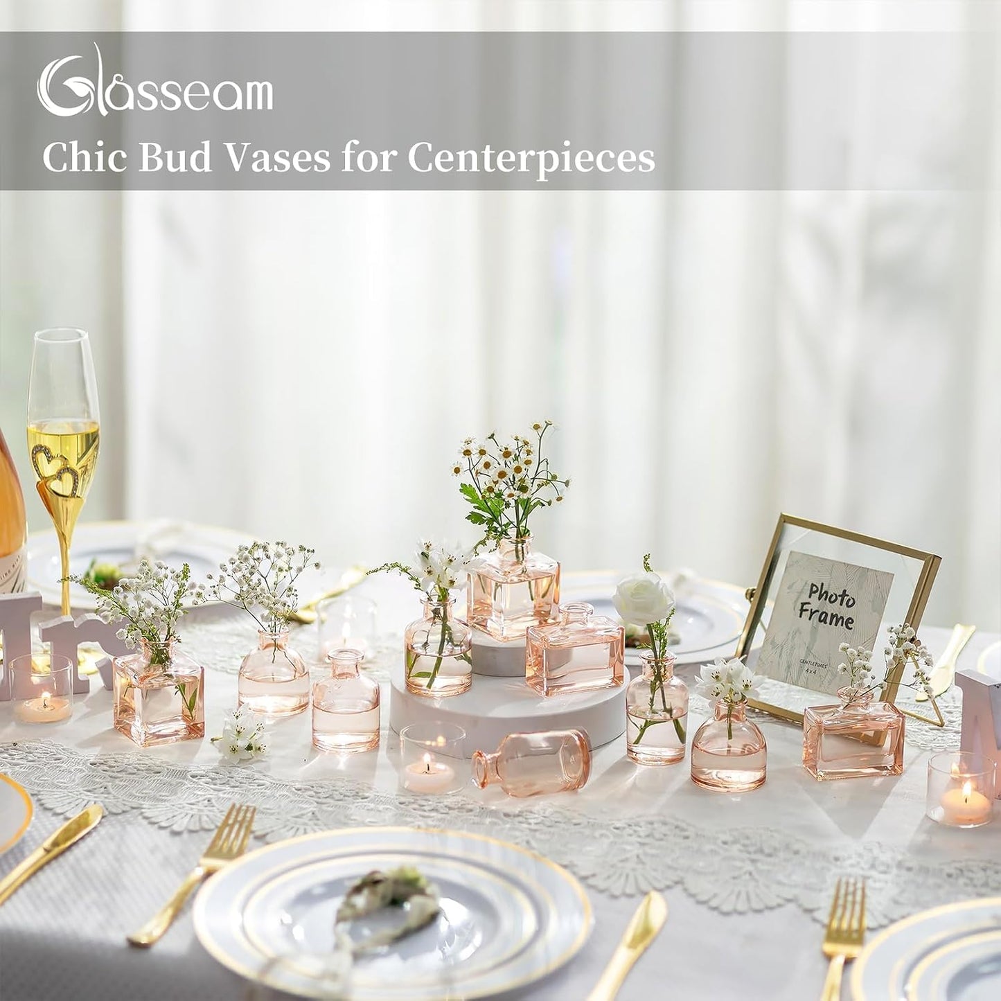 40 Glass Small Vases for Centerpieces Vintage Mini Wedding Birthday Party / Champagne / Set of 40