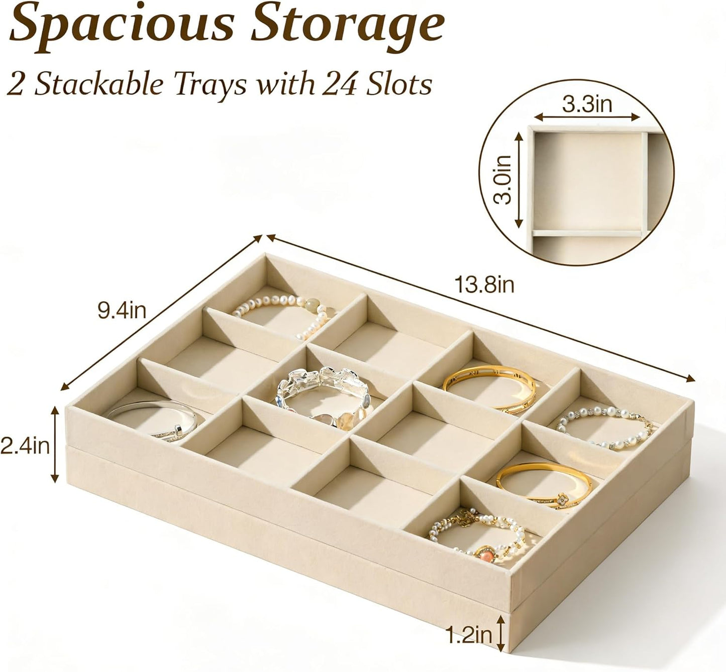 Drawer Jewelry Organizer & Display Trays / 12 Grids + 12 Grids / 13.8 x 9.4 x 1.2 / Set of 2