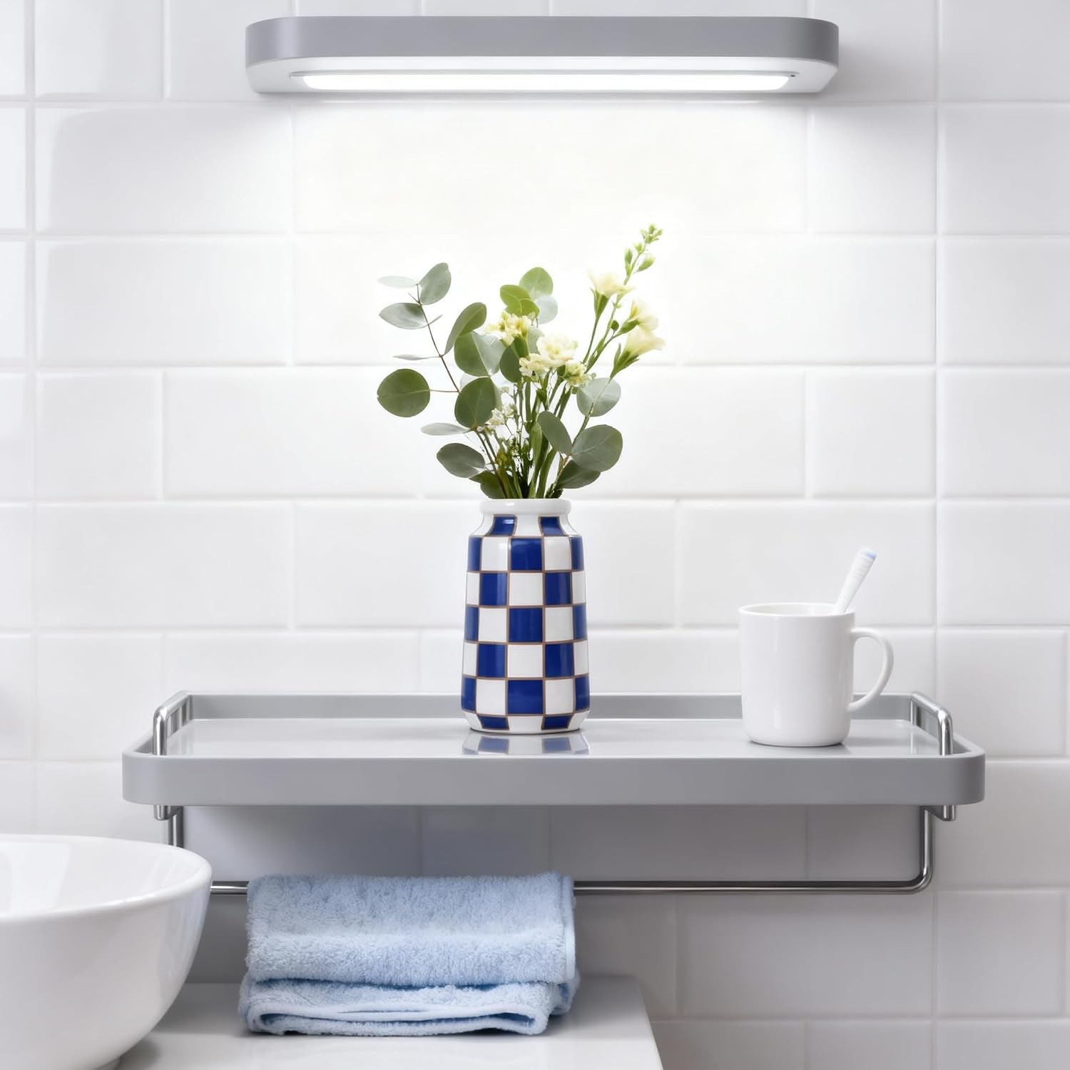 White Ceramic Vase / Blue