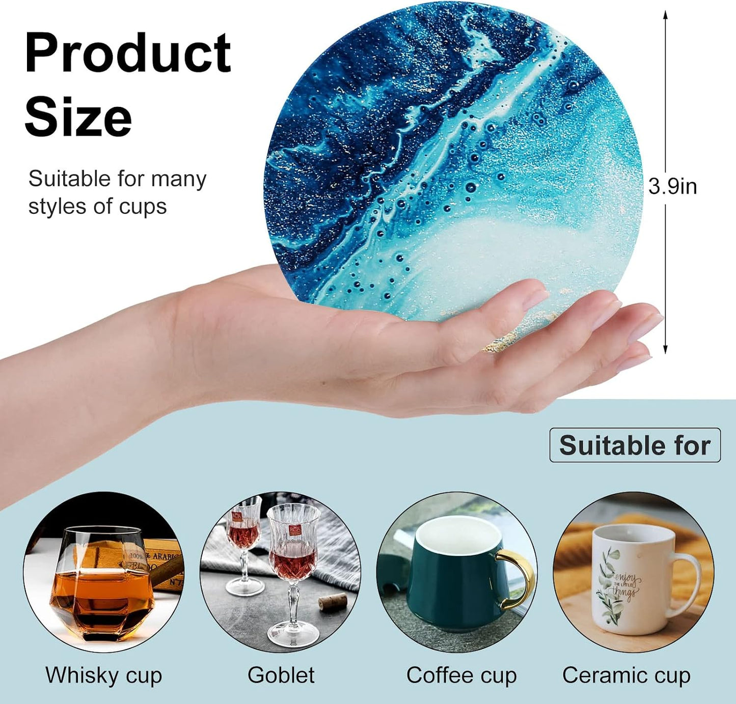 Ceramic Cup Holder Drink Coasters / Blue Ocean / Set of 4