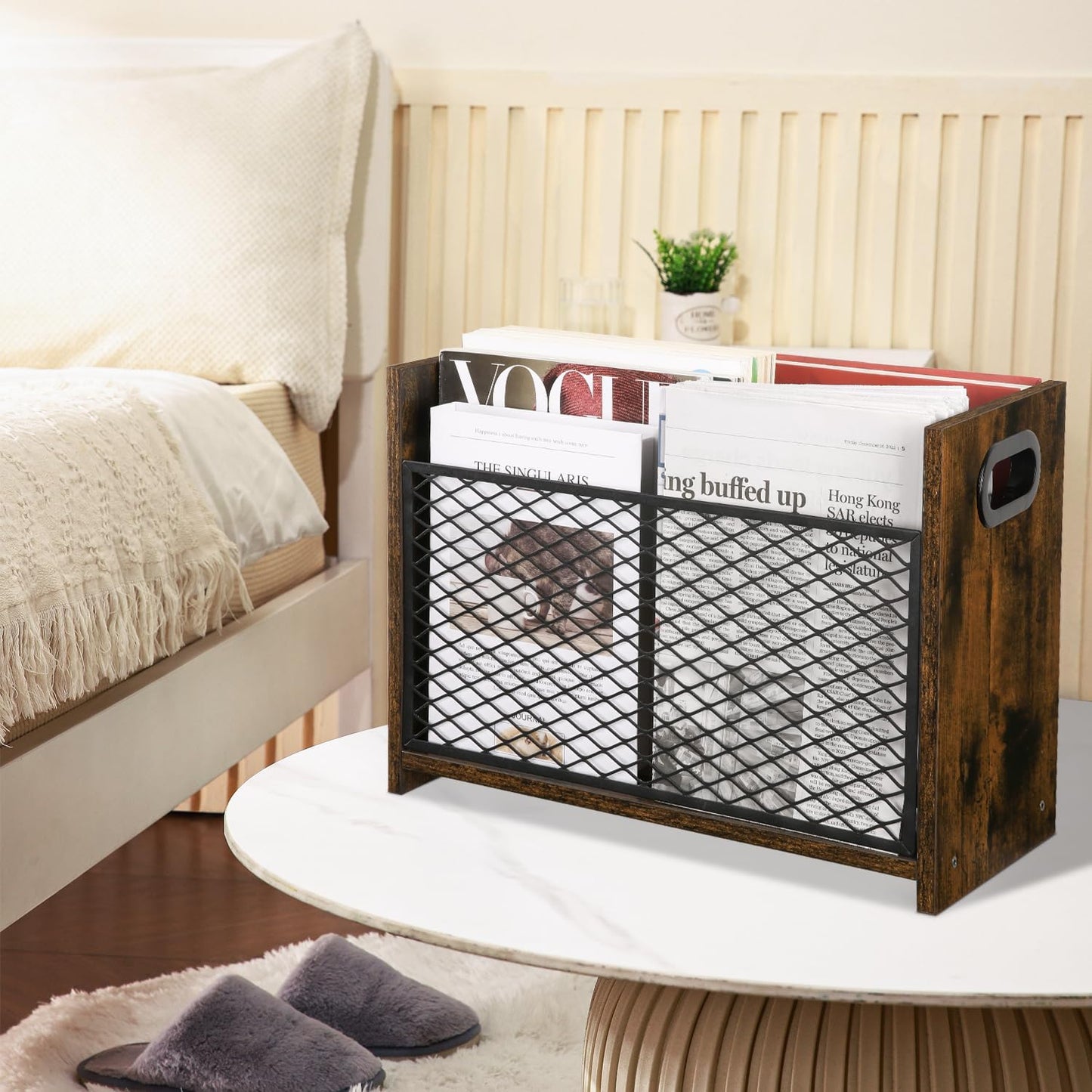 YINMIT Magazine Holder, Magazine Rack for Desktop and Home Office, Farmhouse File Storage Basket for Letters