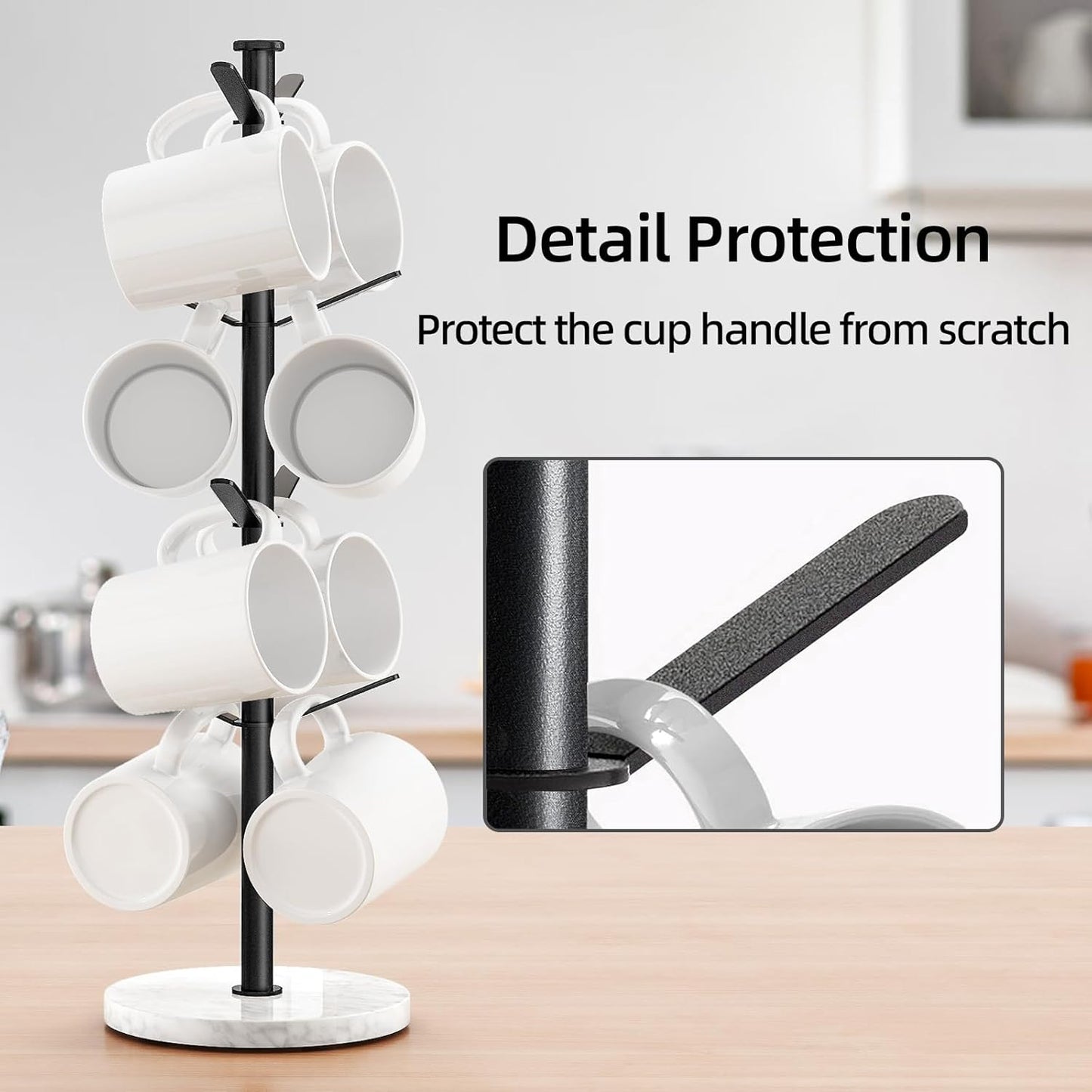 Gypie Marble Mug Holder Tree, 8 Hooks Small Coffee Cups Stand, Black | Mug Holder Stand, Small Mug Rack for Kitchen